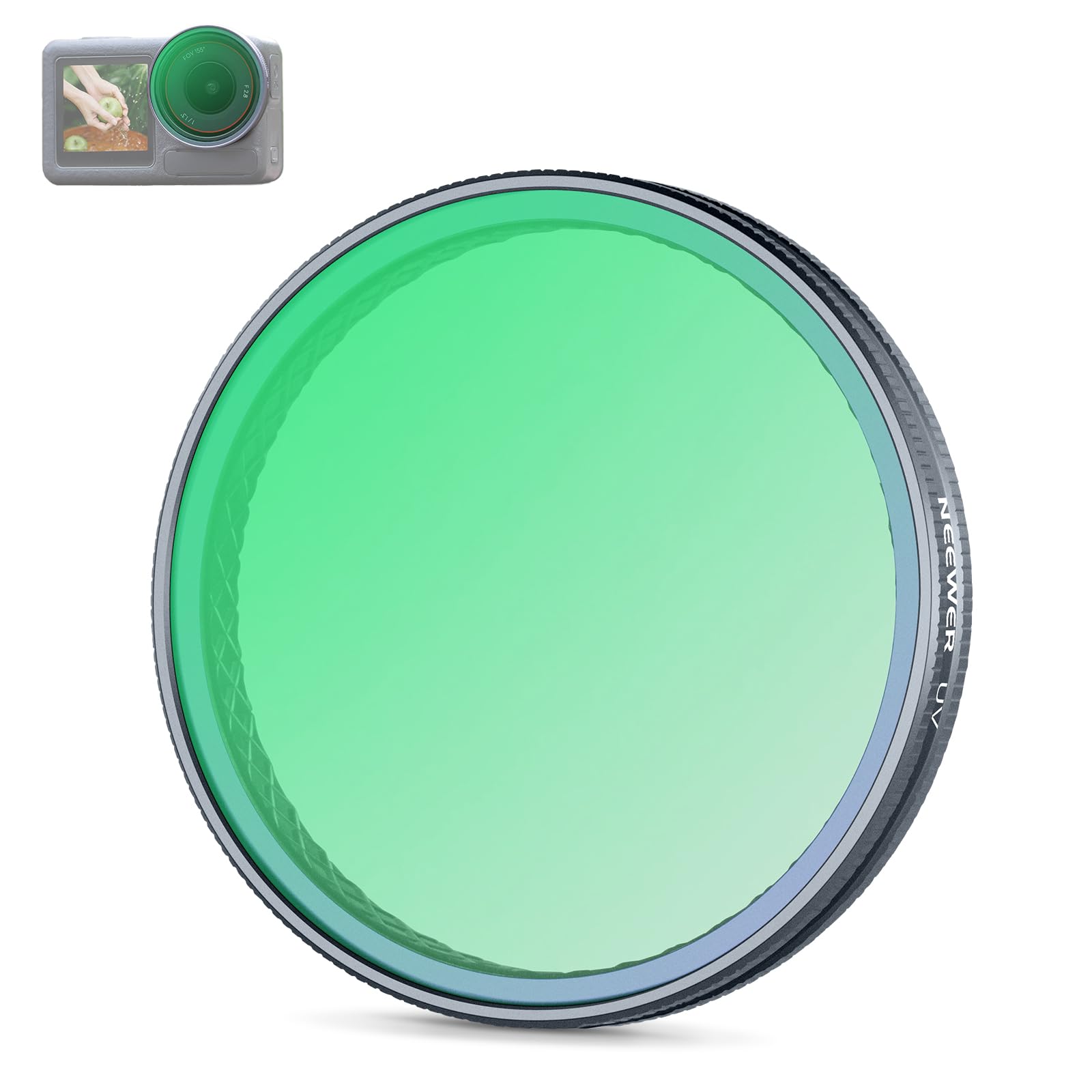 Front. Neewer - Snap-On UV Filter for DJI Action 5 Pro/4/3, Multi-Coated HD Glass, FL-A70 - Black.