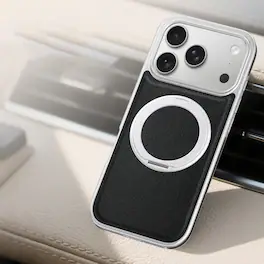 Dteck - Magnetic Shockproof Case for Apple iPhone 17 Pro Max with 360 Rotating Ring Stand, PU Leather Hard PC Protective Cover - Black