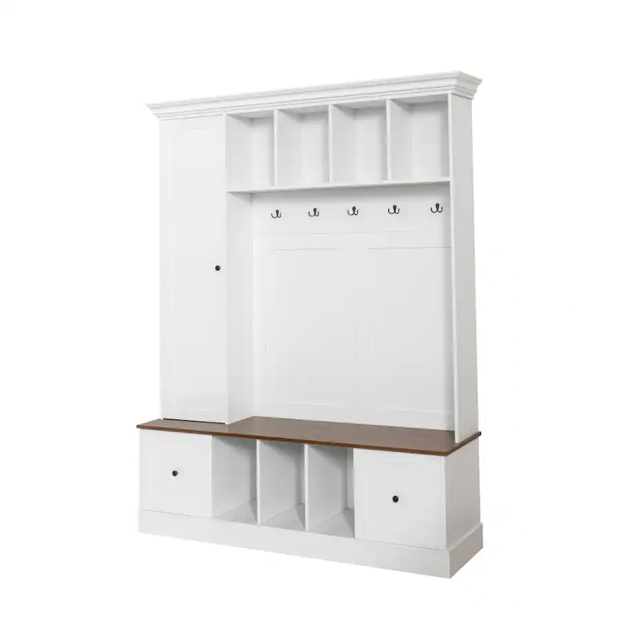 Loheer farmhouse hall tree with shoe storage bench, finish, 62.2 inch ...