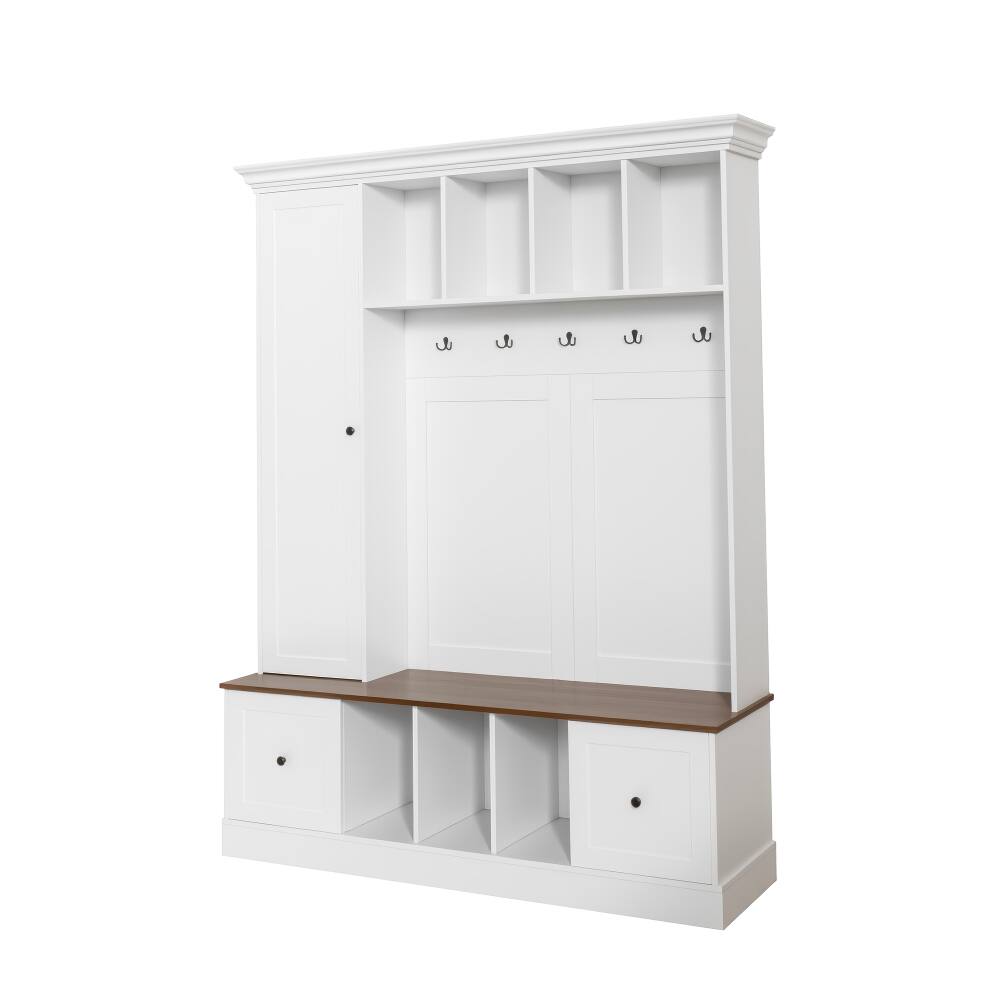Loheer farmhouse hall tree with shoe storage bench, finish, 62.2 inch ...