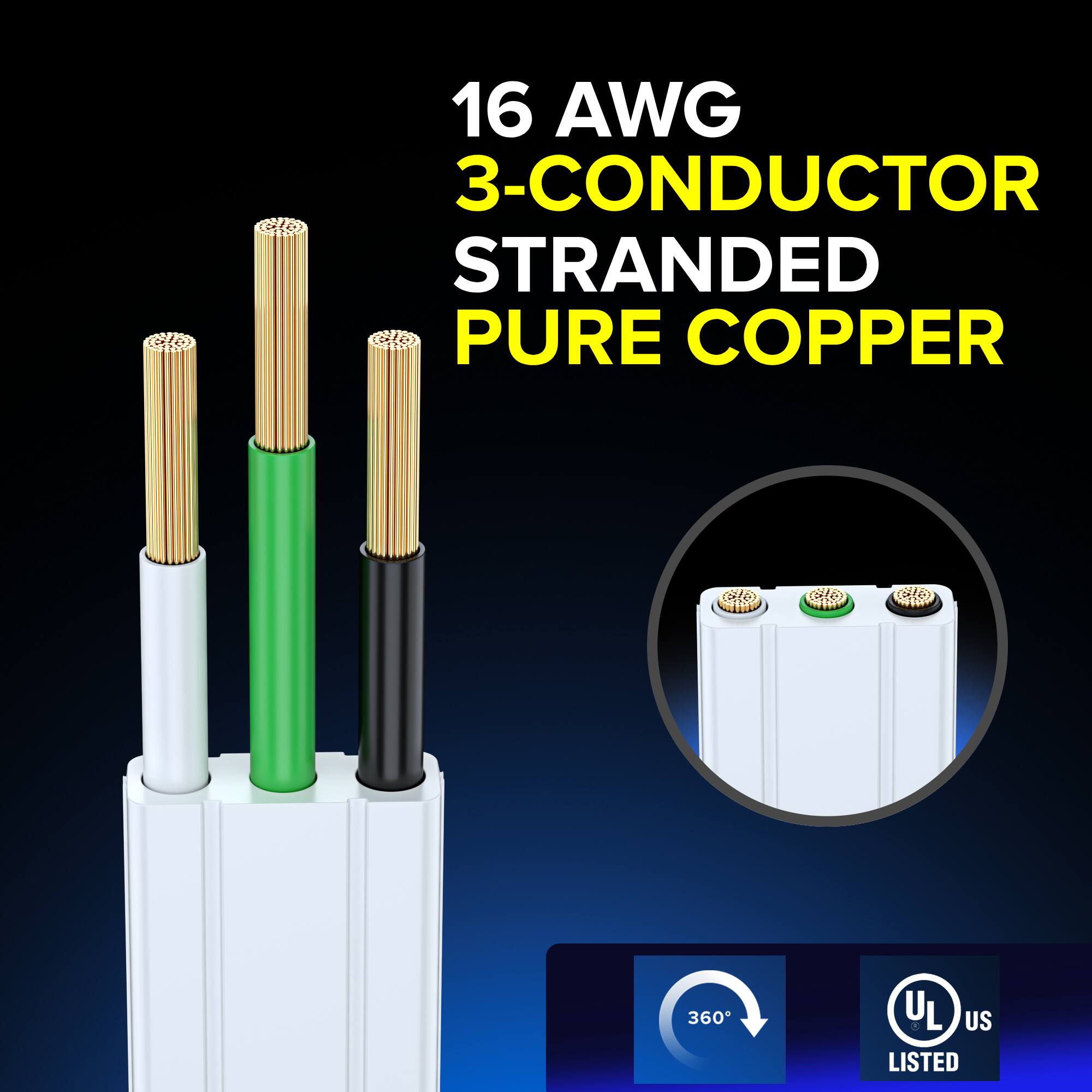 16 AWG 3-CONDUCTOR STRANDED PURE COPPER 360° UL US LISTED