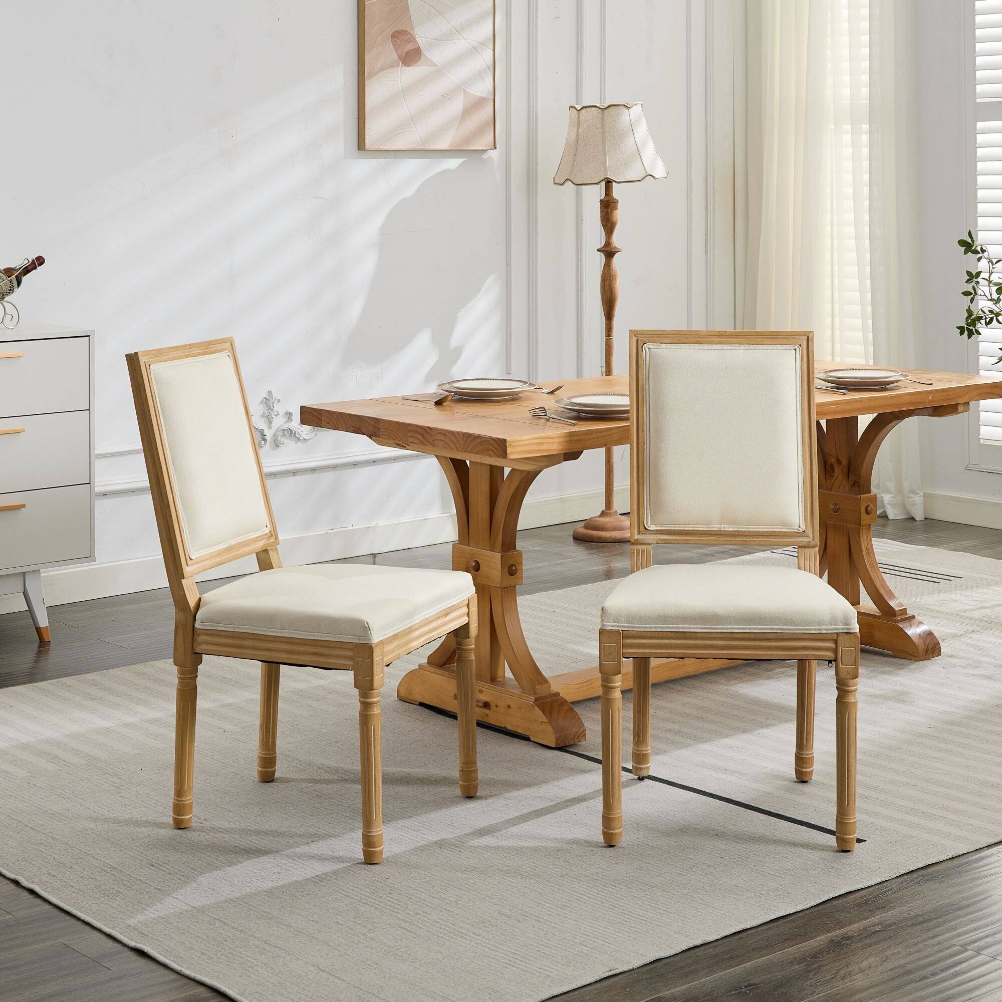 Angle. Boyel Living - French Louis Style Dining Chairs Set of 2 with Square Back - Beige.
