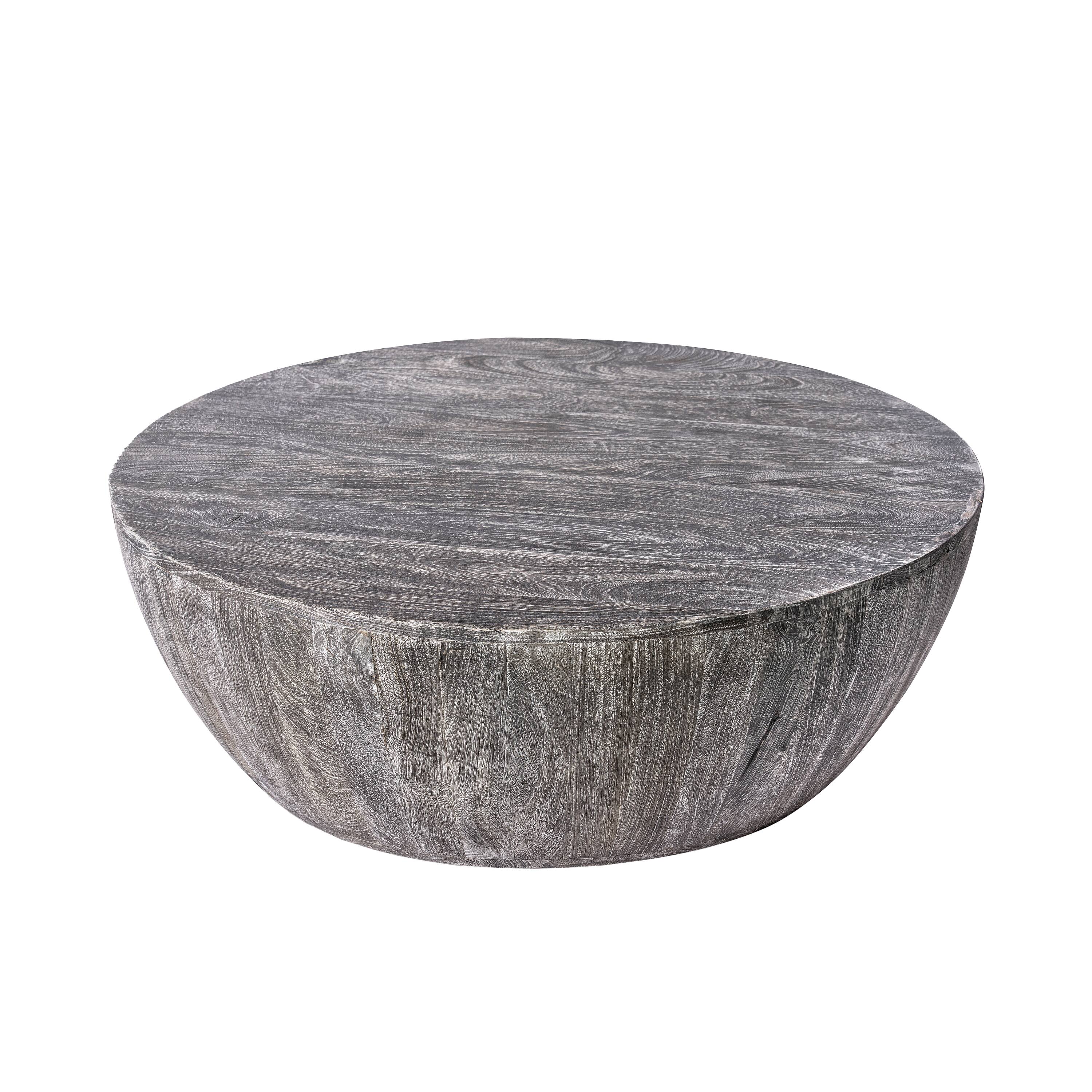 Alt View 1. Manhattan Lane - Arthur 36 Inch Farmhouse Style Handcrafted Mango Wood Coffee Table, Round Drum Shape - Sandblasted Black.