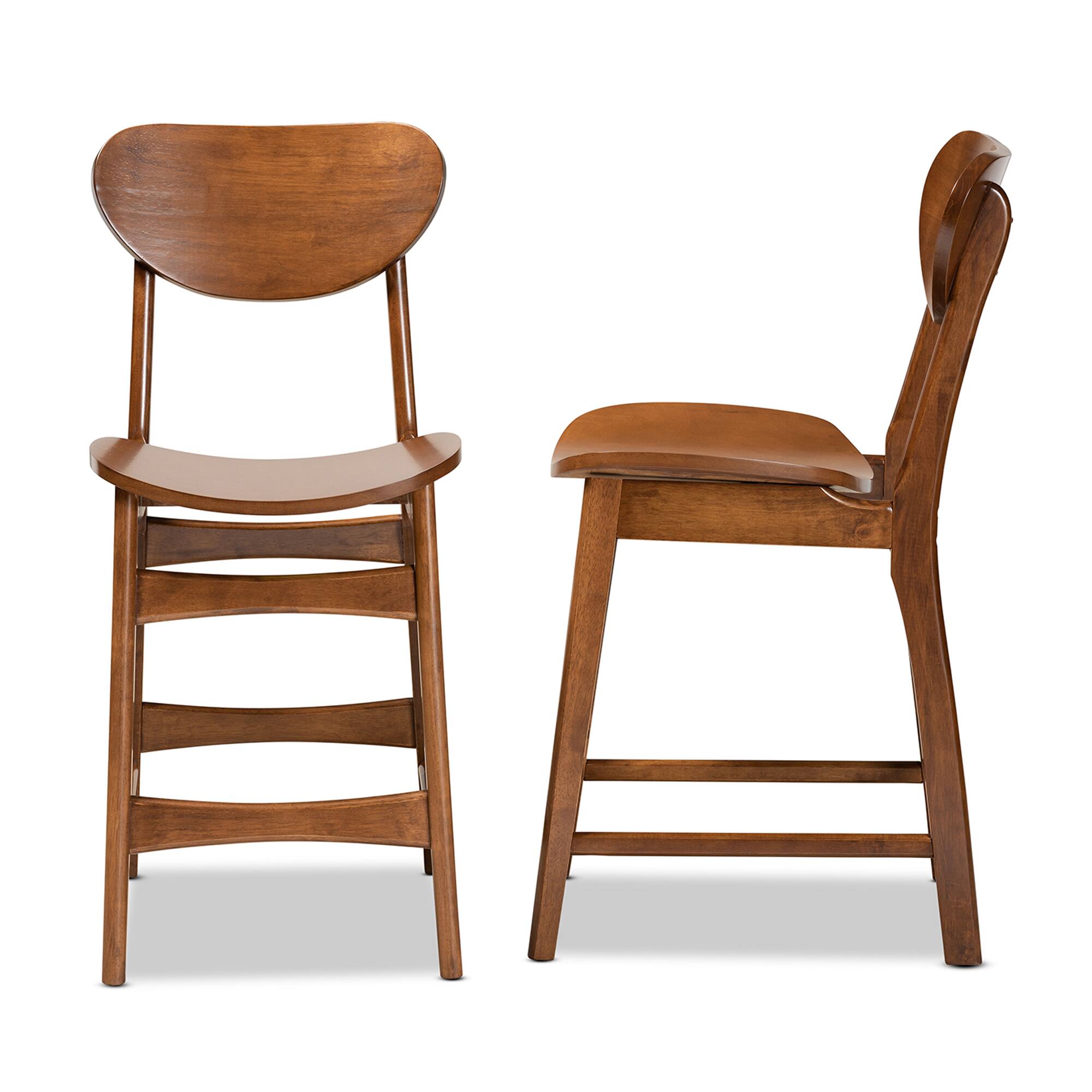 Left. Baxton Studio - Katya Mid-Century Modern Walnut Finished Wood 2-Piece Counter Stool Set - Walnut Brown.