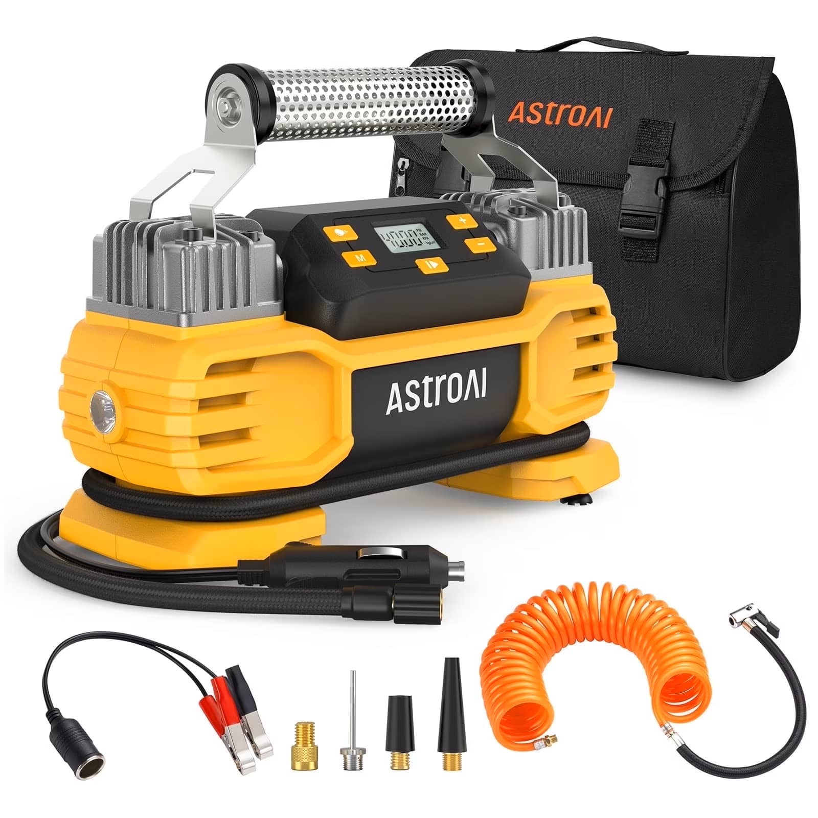 AstroAI - Tire Inflator Air Compressor 160 PSI Heavy Duty Air Pump for Cars and Trucks, Dual Cylinders, Dual Motors, Dual Power - Yellow