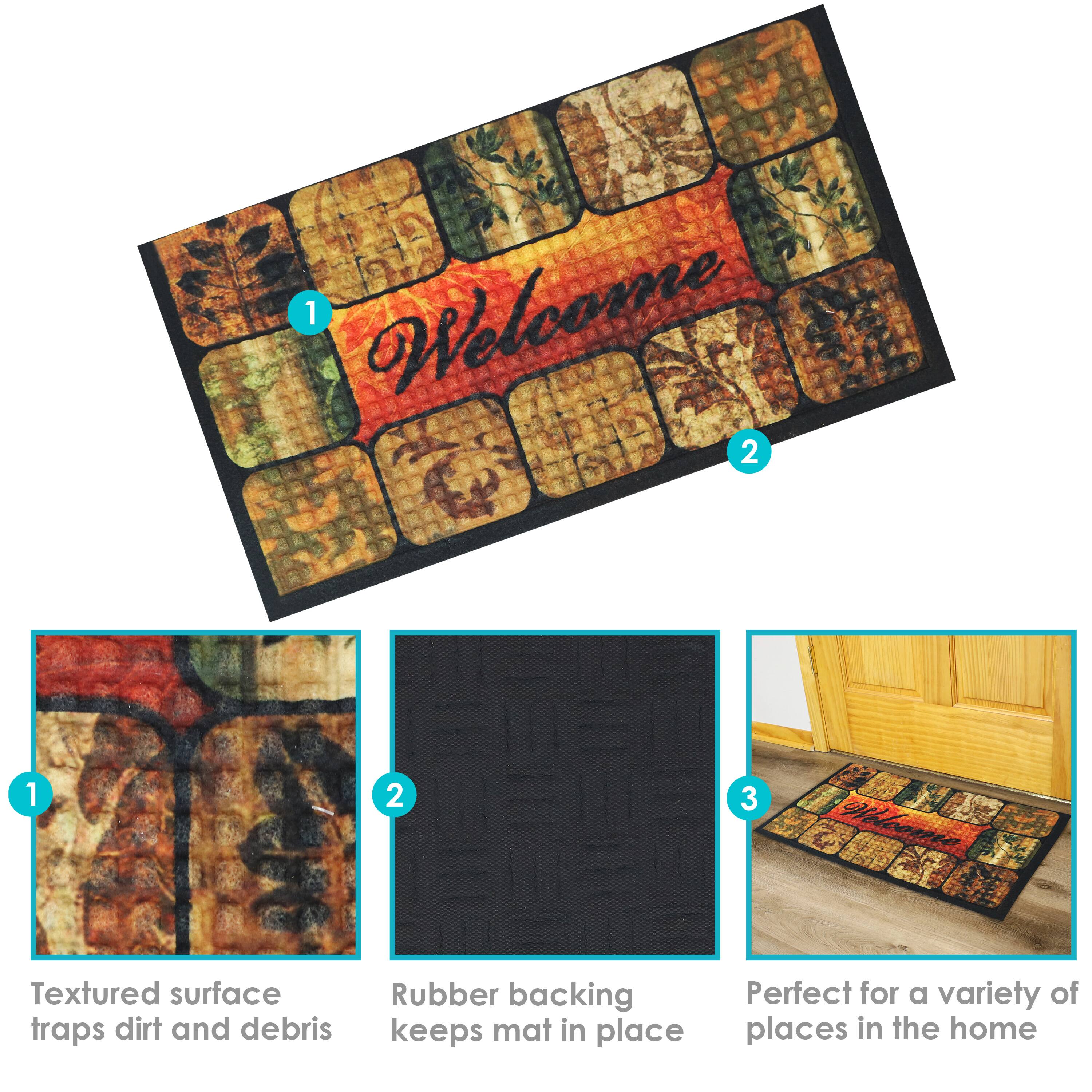 1. Welcome

2. Textured surface traps dirt and debris

3. Rubber backing keeps mat in place

4. Perfect for a variety of places in the home