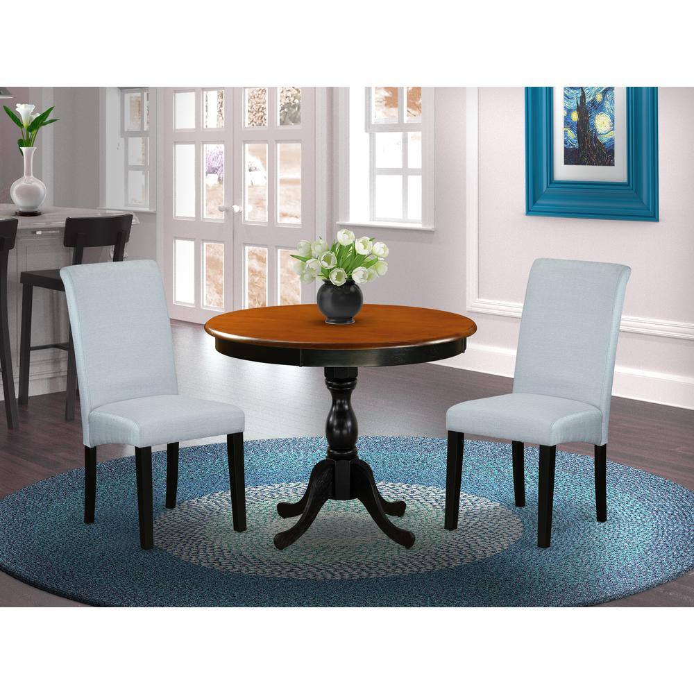 Angle. East West Furniture - East West Furniture 3-Pc Kitchen Table Set Consists of a Wood Dining Table and 2 Grey Linen Fabric Kitchen Chairs with - Multi-Color.