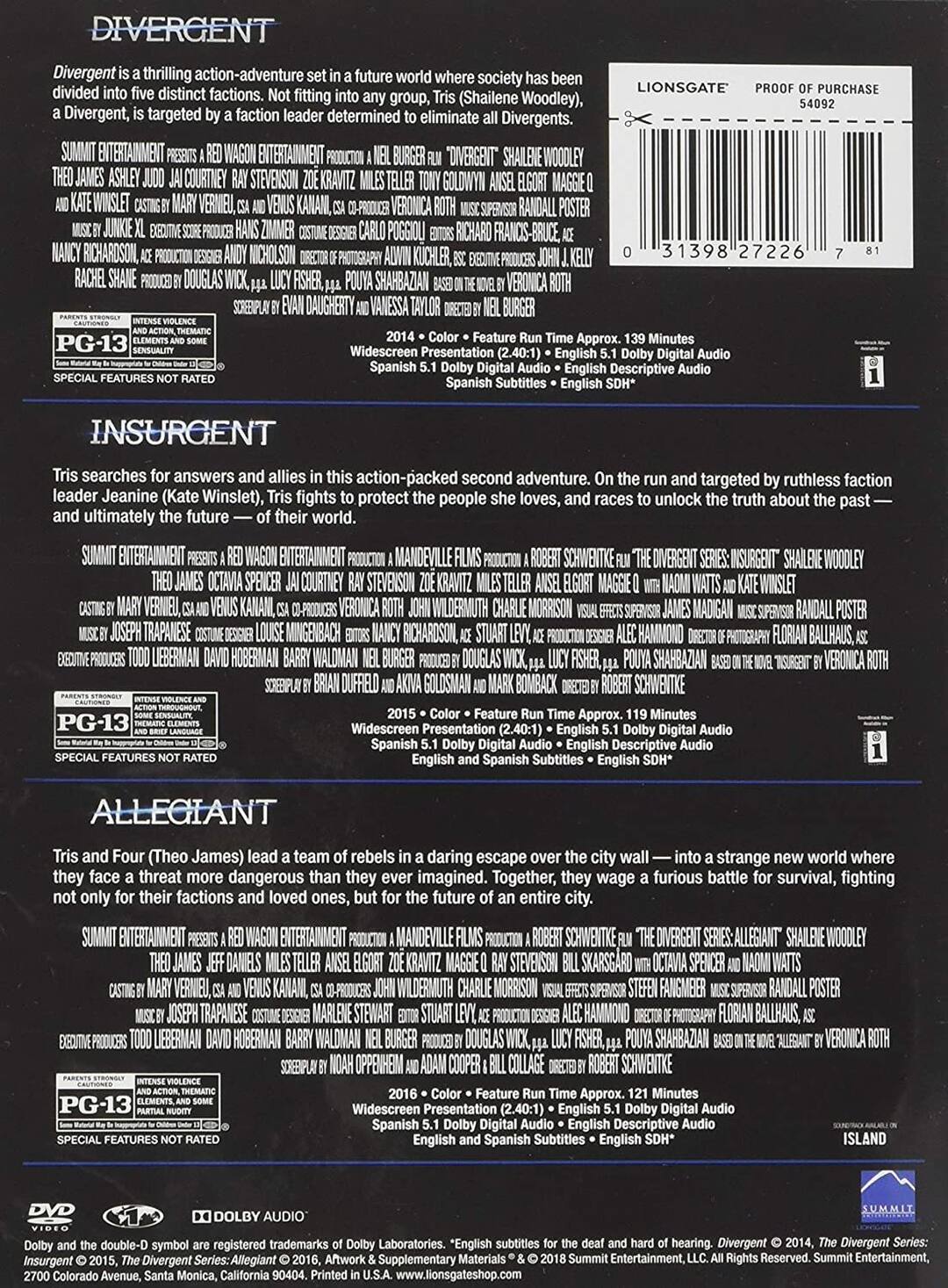 YYST The Divergent Series: 3-Film Collection - DVD/Blu-ray? Raccolta Dei Tre Film Della Serie Divergent