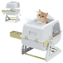 Pawhut - Quick Cleaning Cat Litter Box with Lid, Enclosed Cat Litter Box - Yellow