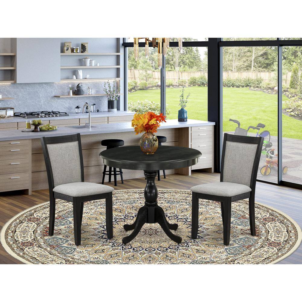 Angle. East West Furniture - East West Furniture 3-Pc Dining Room Table Set Consists of a Wood Table and 2 Shitake Linen Fabric Parson Dining Chairs - Multi-Color.