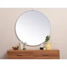 Elegant Decor - Metal frame round mirror with decorative hook 45 inch in - Silver