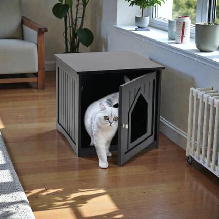 Front. BreeBe - Outdoor-Ready Cat House with Dual Use as Side Table or Bedside Stand.