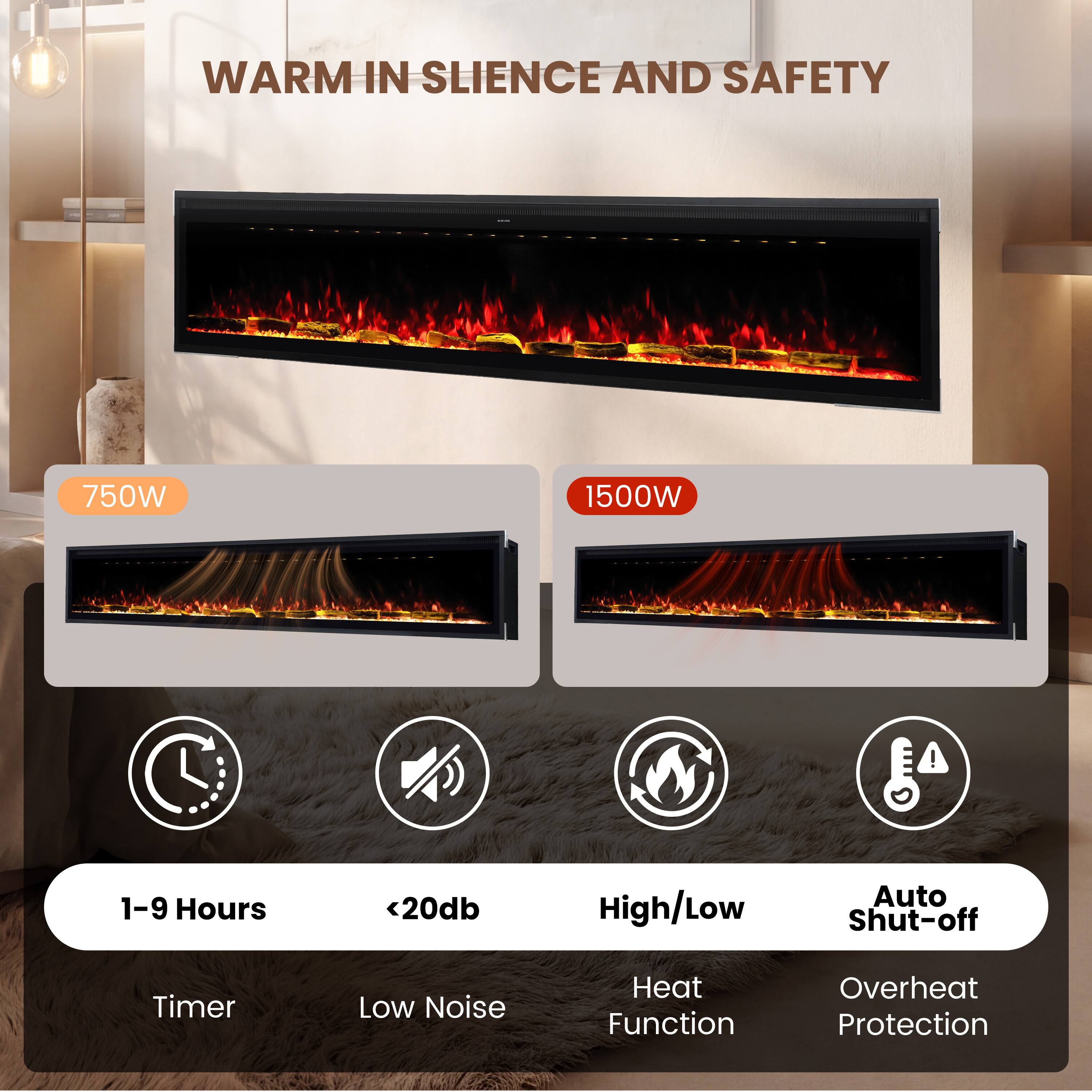 WARM IN SILENCE AND SAFETY

750W
1500W

1-9 Hours
<20db
High/Low
Auto Shut-off
Timer
Low Noise
Heat Function
Overheat Protection