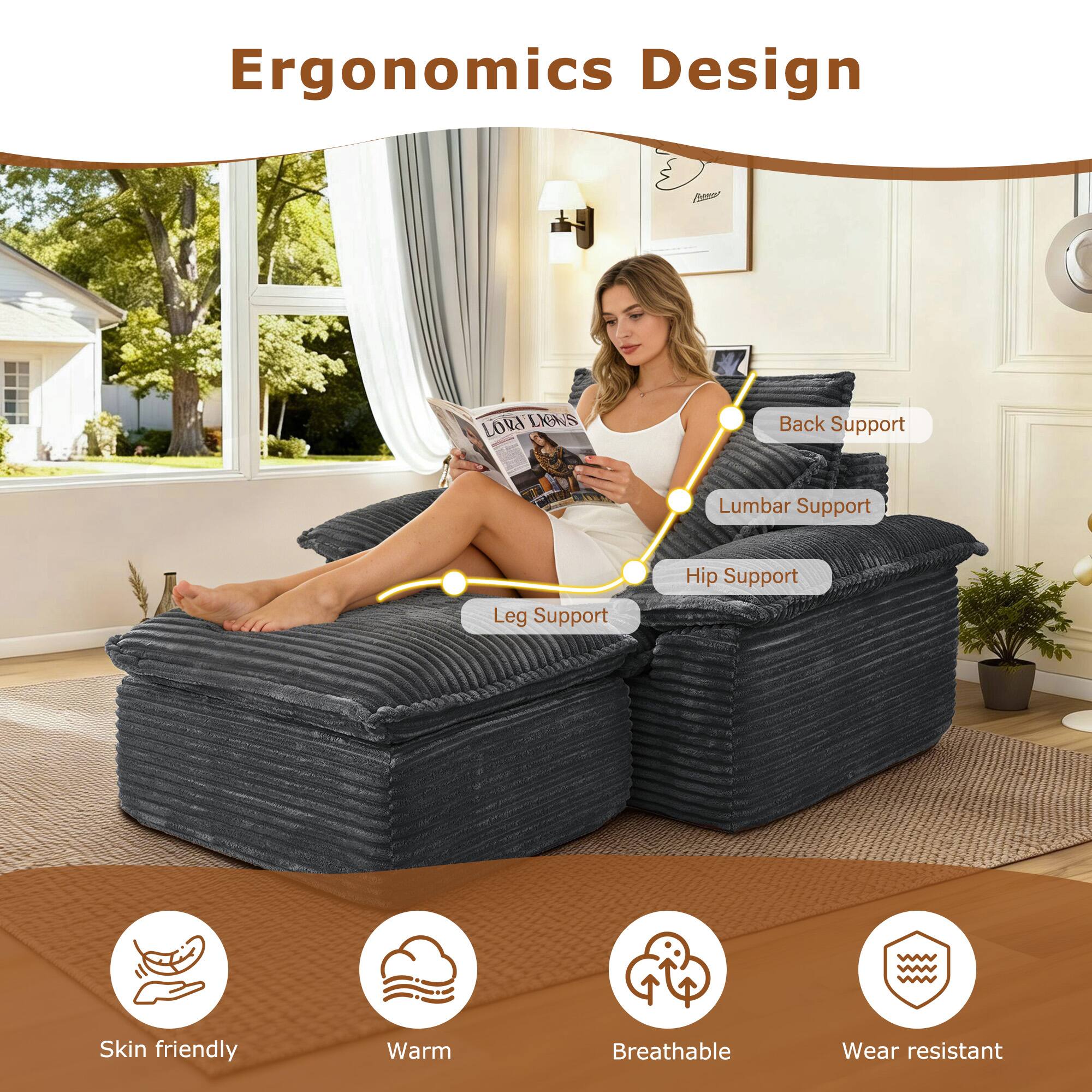 Ergonomics Design

LOVA LIENS

Back Support
Lumbar Support
Hip Support
Leg Support

Skin friendly
Warm
Breathable
Wear resistant