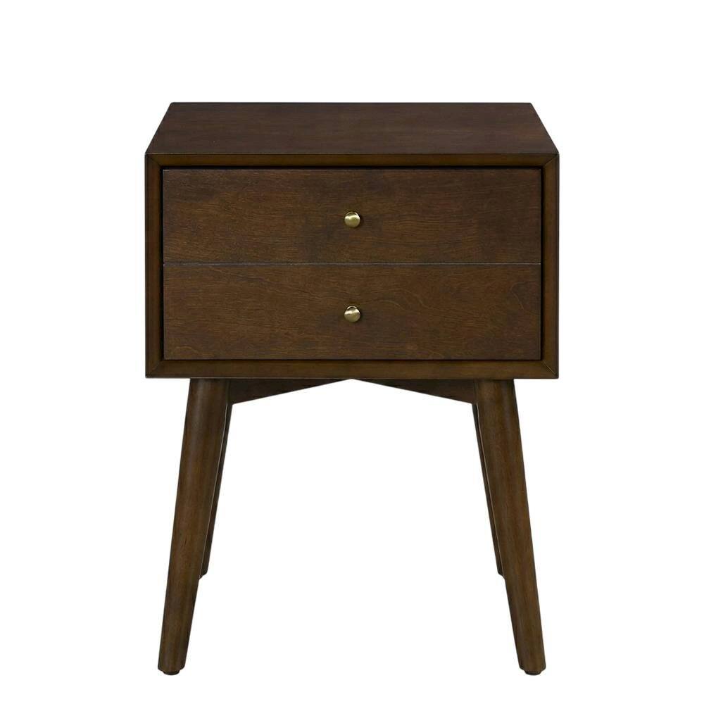 Angle. FurniFact - Nightstand in MDF and Solid Poplar Wood with Veneer Finish for Bedroom Storage - Mahogany.