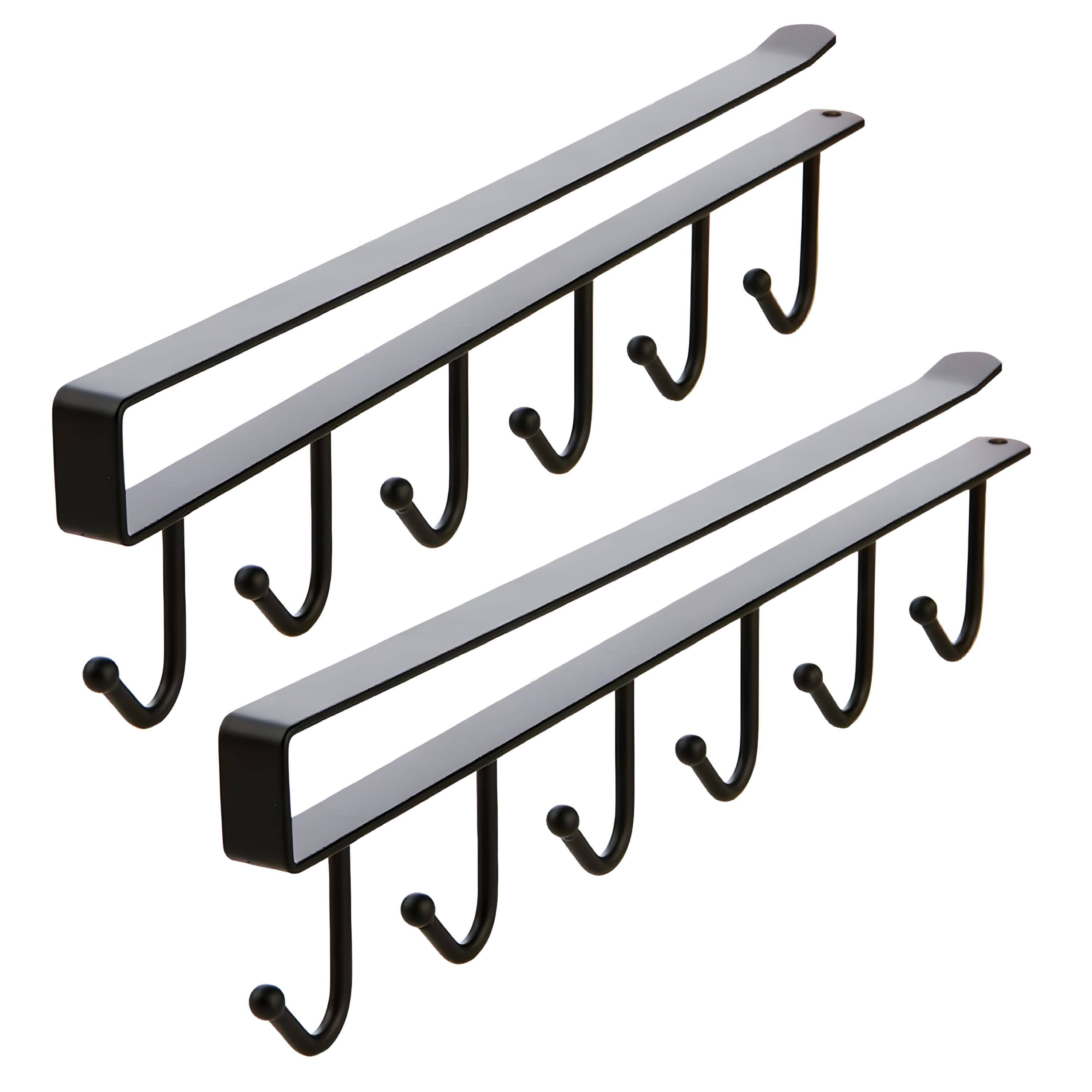 Front. Kitcheniva - Kitchen Shelf Mug Holder Rack Hooks 2 Pack - Black.