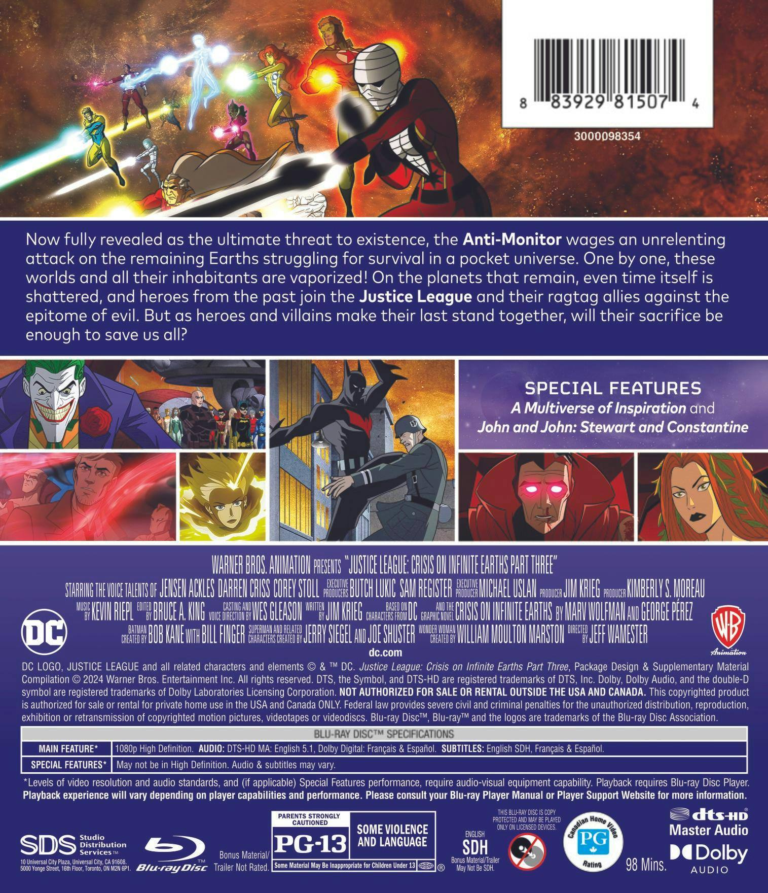 Back. Justice League: Crisis on Infinite Earths Part 3 [Blu-ray].