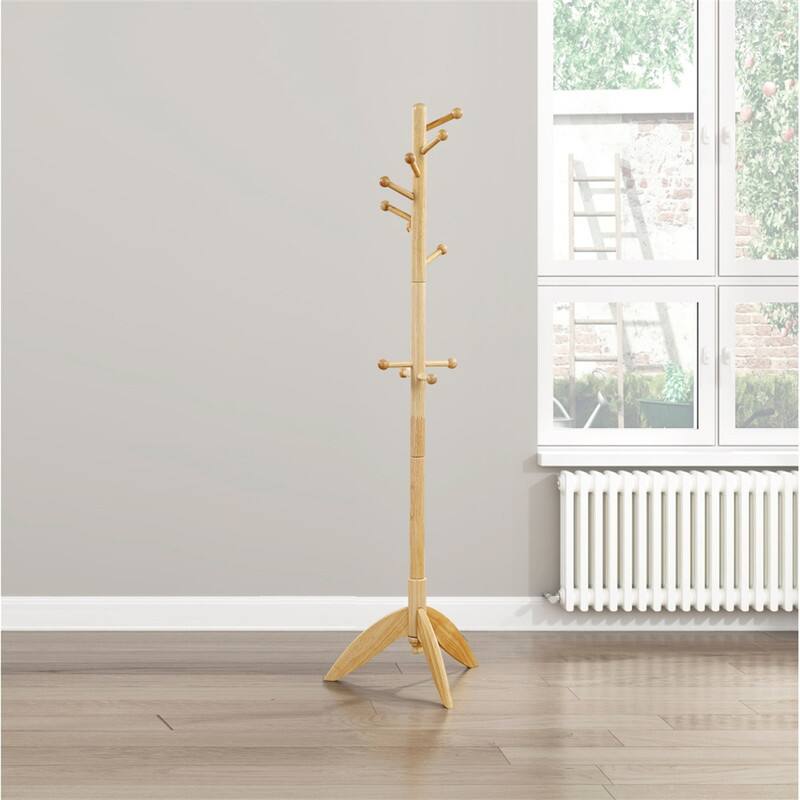 Left. ALEXOUN - Solid Wood Coat Rack - 11 Hooks Entryway Stand, Freestanding Hanger for Home & Office, Modern Furniture, 1pc - Natural.