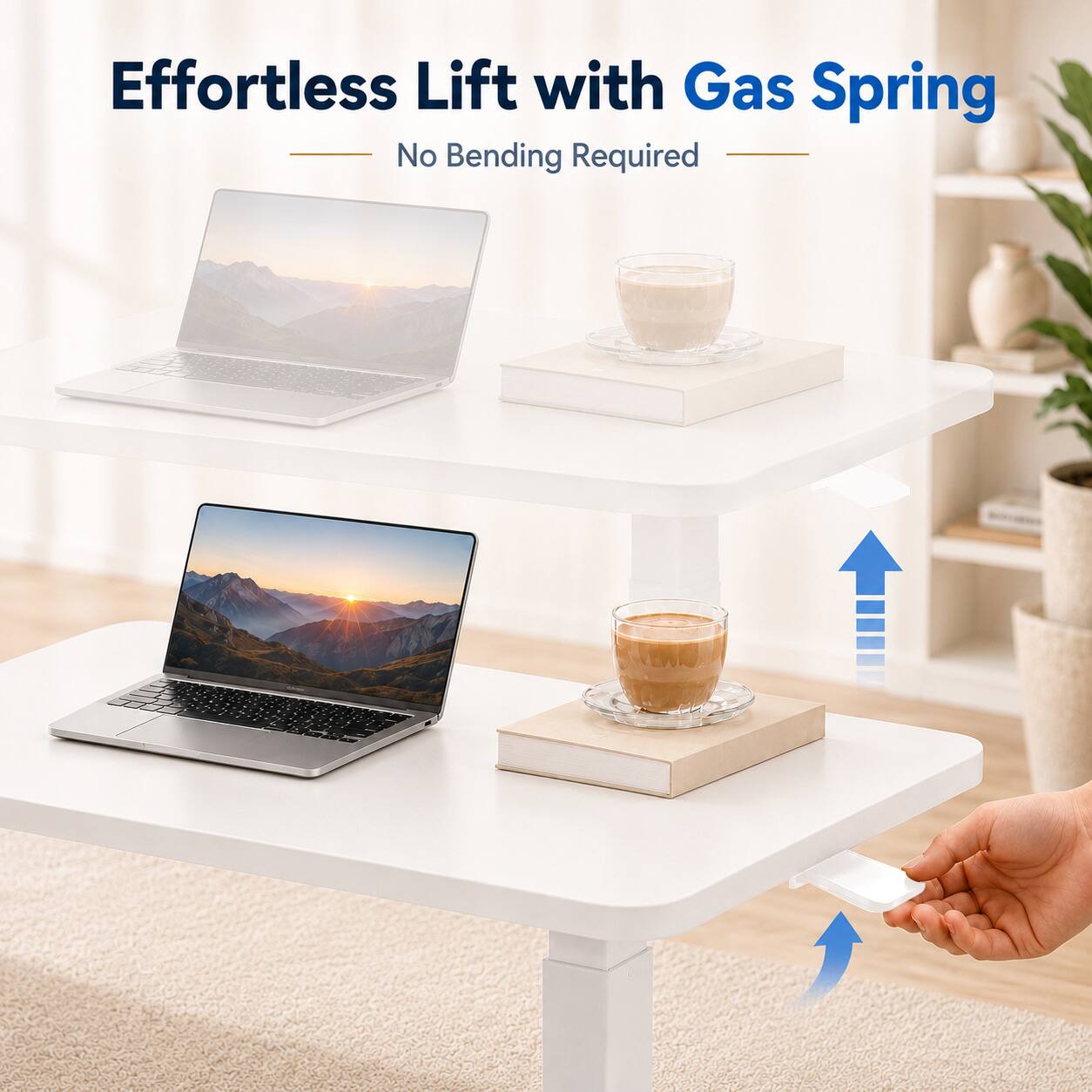 Effortless Lift with Gas Spring  
No Bending Required