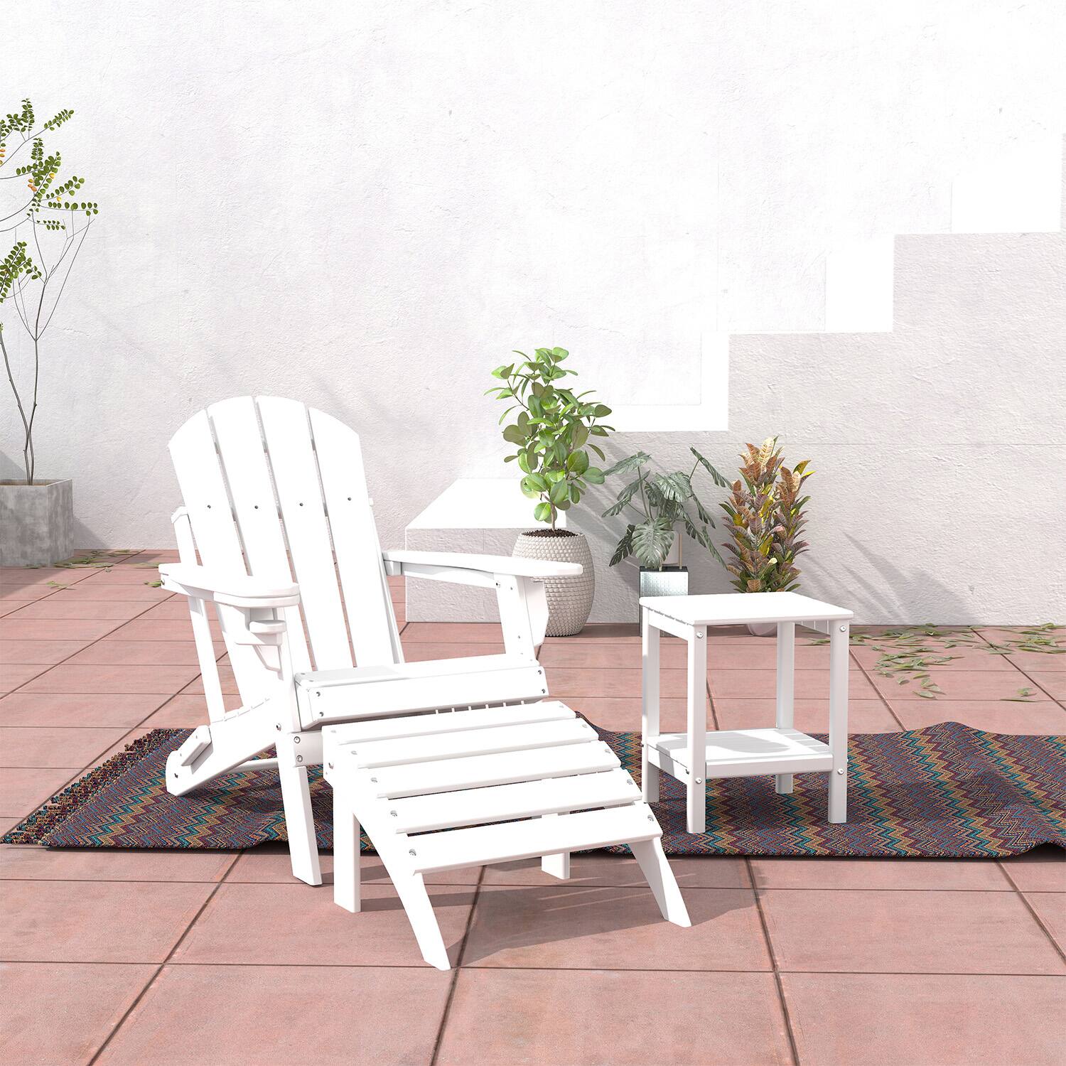 Alt View 2. FODINGHILL - HDPE Adirondack Ottoman, All weather Footrest for Patio & Garden - White.