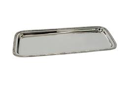 Jiallo - Rectangular Stainless Steel Serving Tray with Textured Designer Rim, 15x6" - Silver