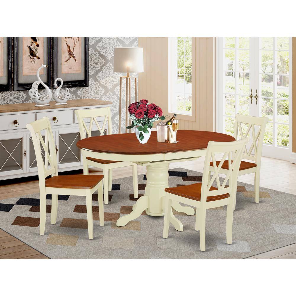 Back. East West Furniture - Dining Room Set Buttermilk & Cherry - Brown.