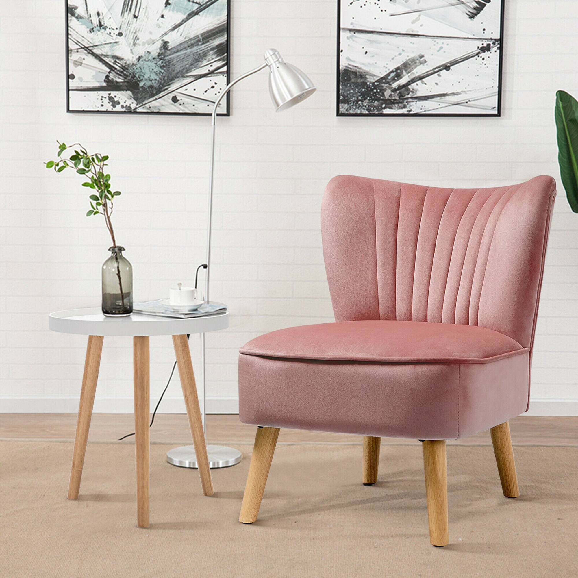Alt View 3. Gymax - Gymax 2pcs Accent Chairs & End Table Set Armless Velvet Sofa & Round Table - Pink.