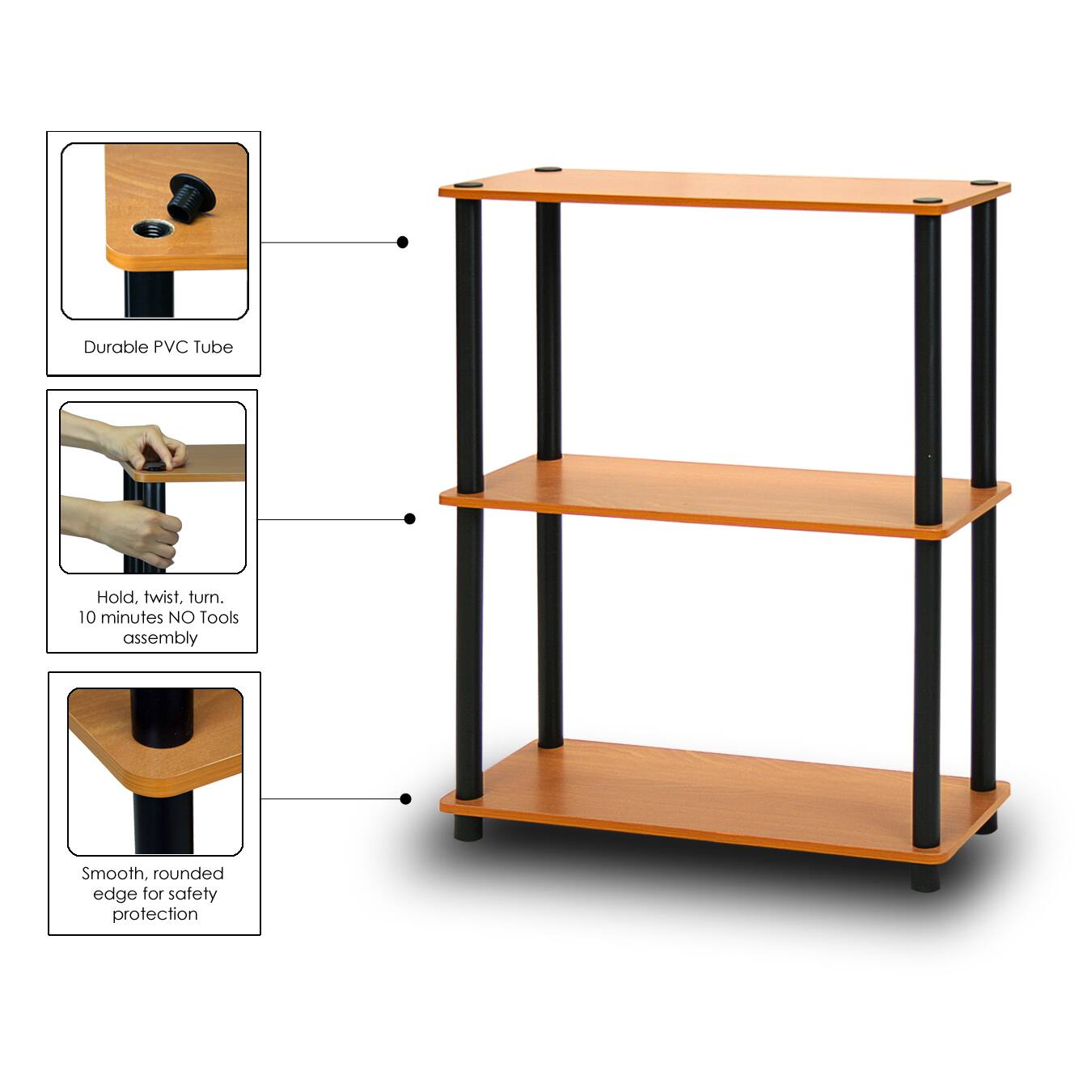- Durable PVC Tube
- Hold, twist, turn. 10 minutes NO Tools assembly
- Smooth, rounded edge for safety protection