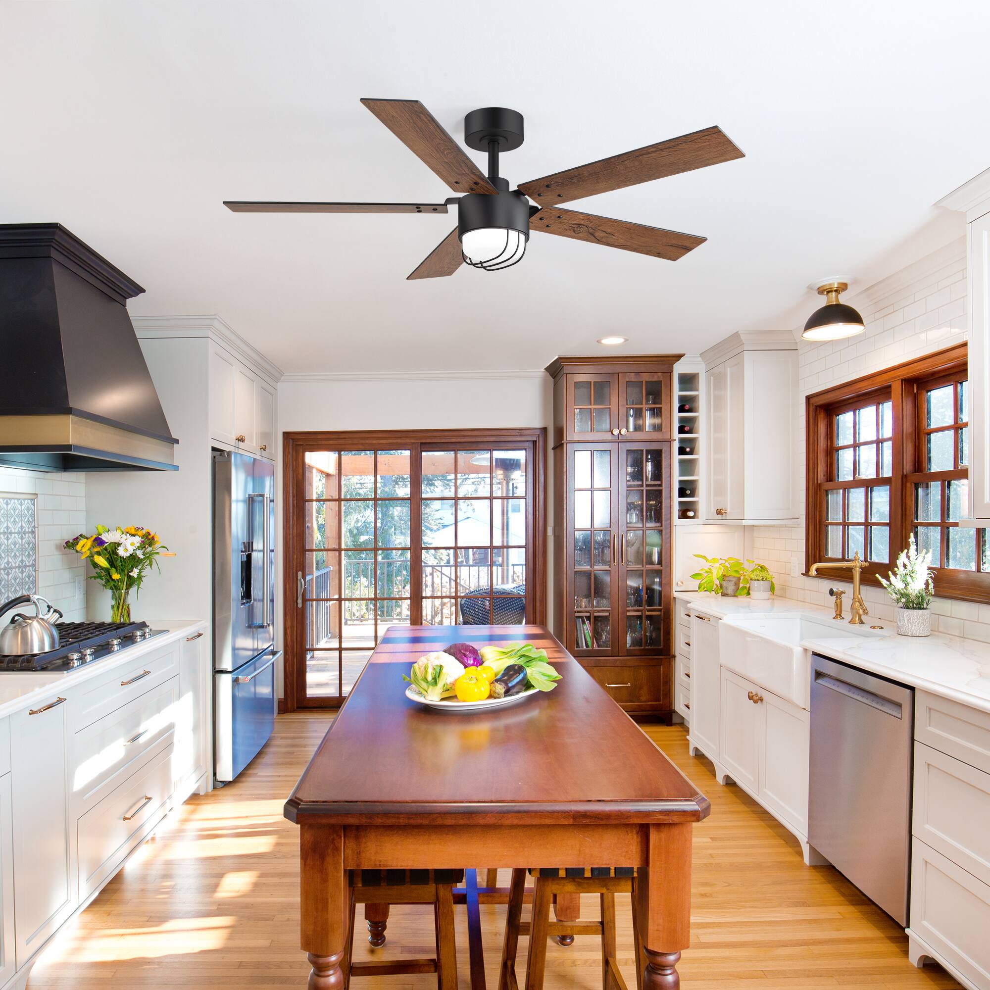 Alt View 2. Breezary - 52-Inch Modern Ceiling Fan with LED Light & Remote, 6'' Downrod, 5 Reversible Blades, 6-Speed DC Motor, Timer, 6-Speed - black.