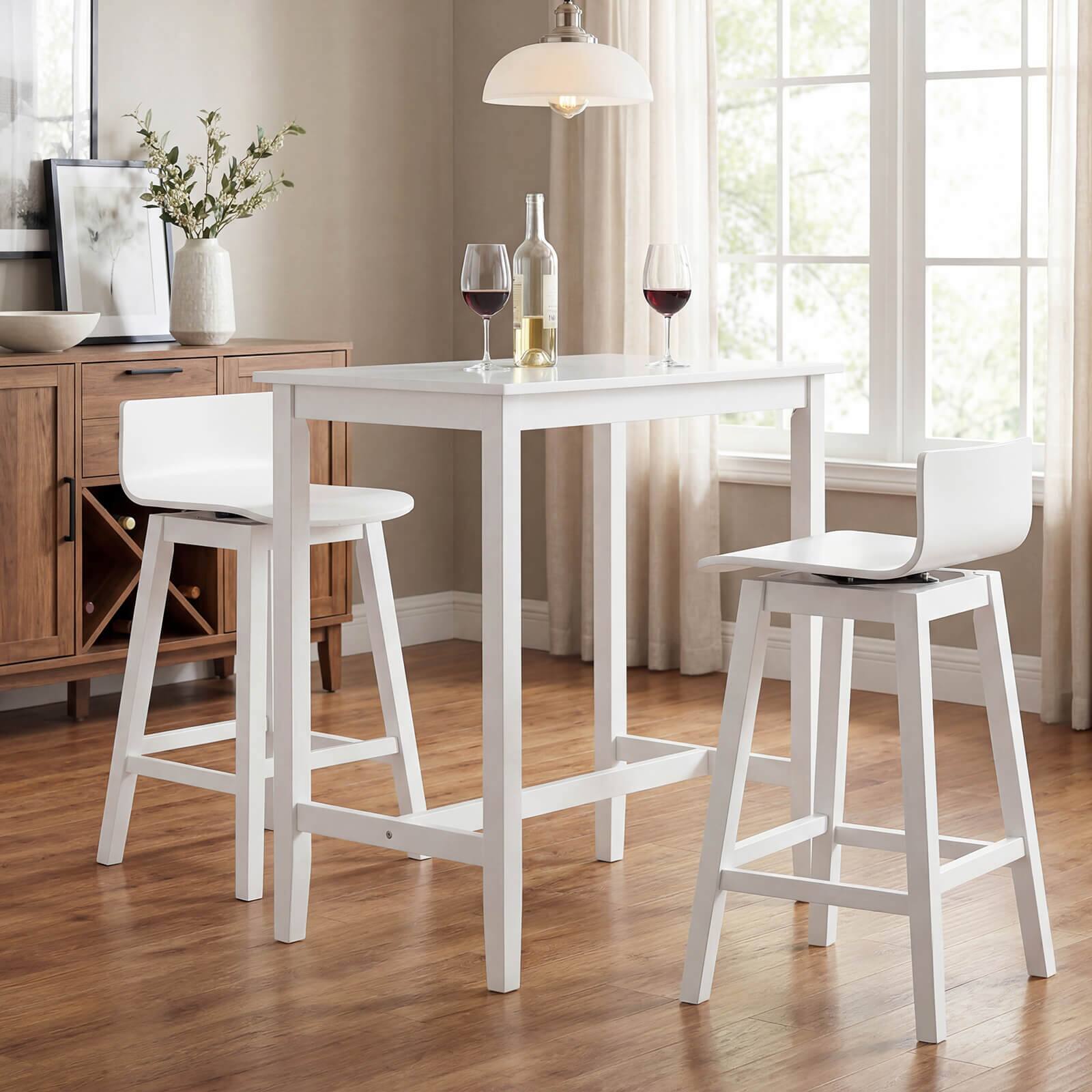 Alt View 4. Costway - Costway 24.5" Counter Height Bar Stools Set of 4 with Footrest Solid Rubber Wood Legs - White.