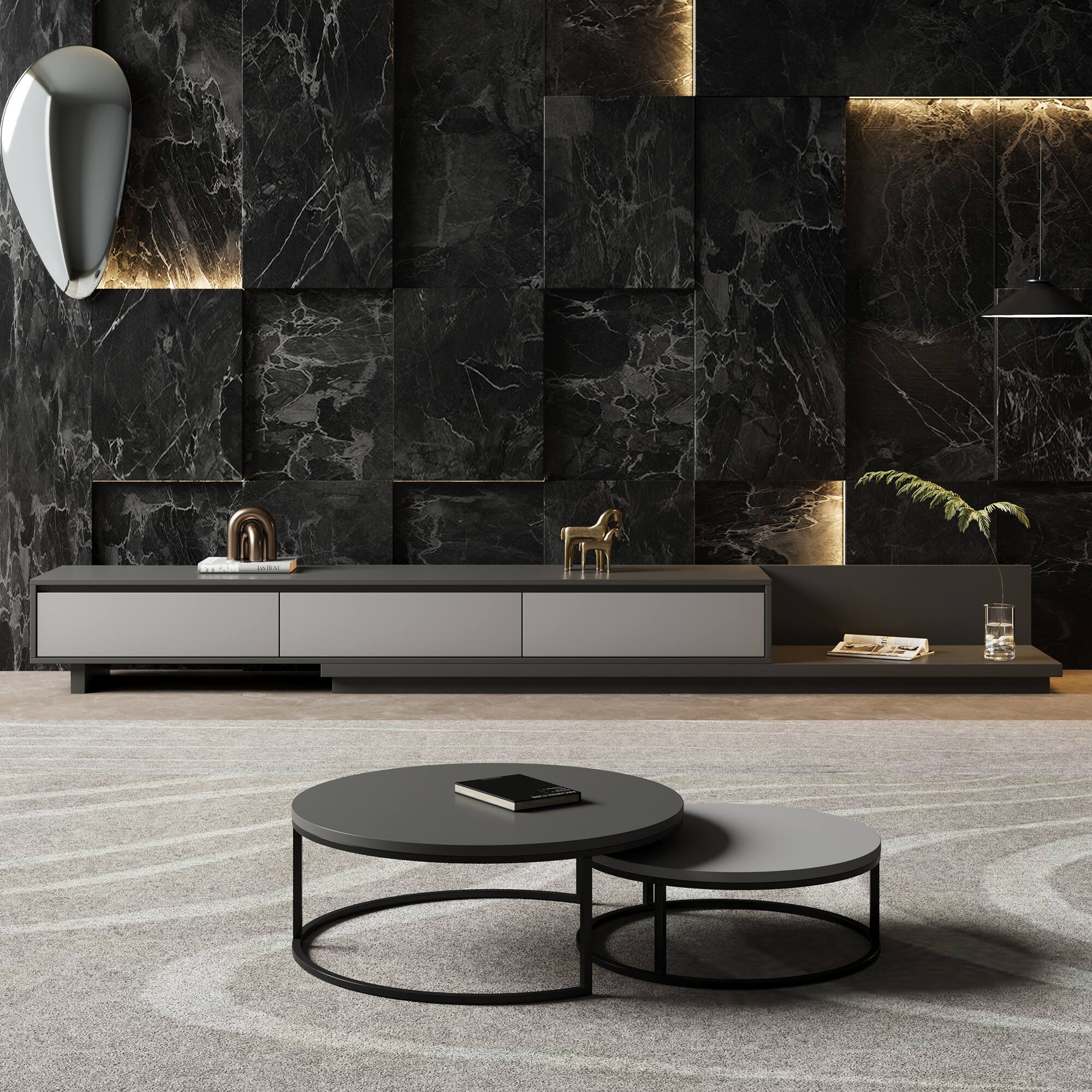 Angle. luck idea - 78.7" Stretchable TV stand,tv console With Three Storage Drawers , Suitable for TVs up to 100 inches. - Gray.