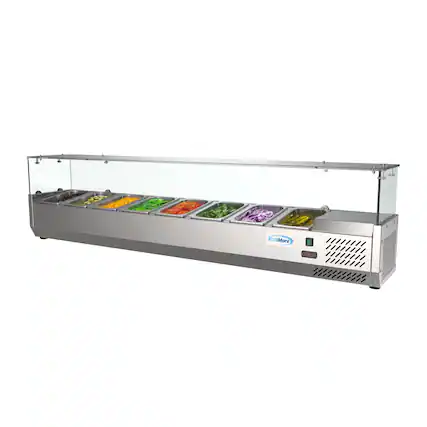 Front. Koolmore - 71 in. Eight Pan Refrigerated Countertop Condiment Prep Station - SCDC-8P-SG - Stainless-Steel.