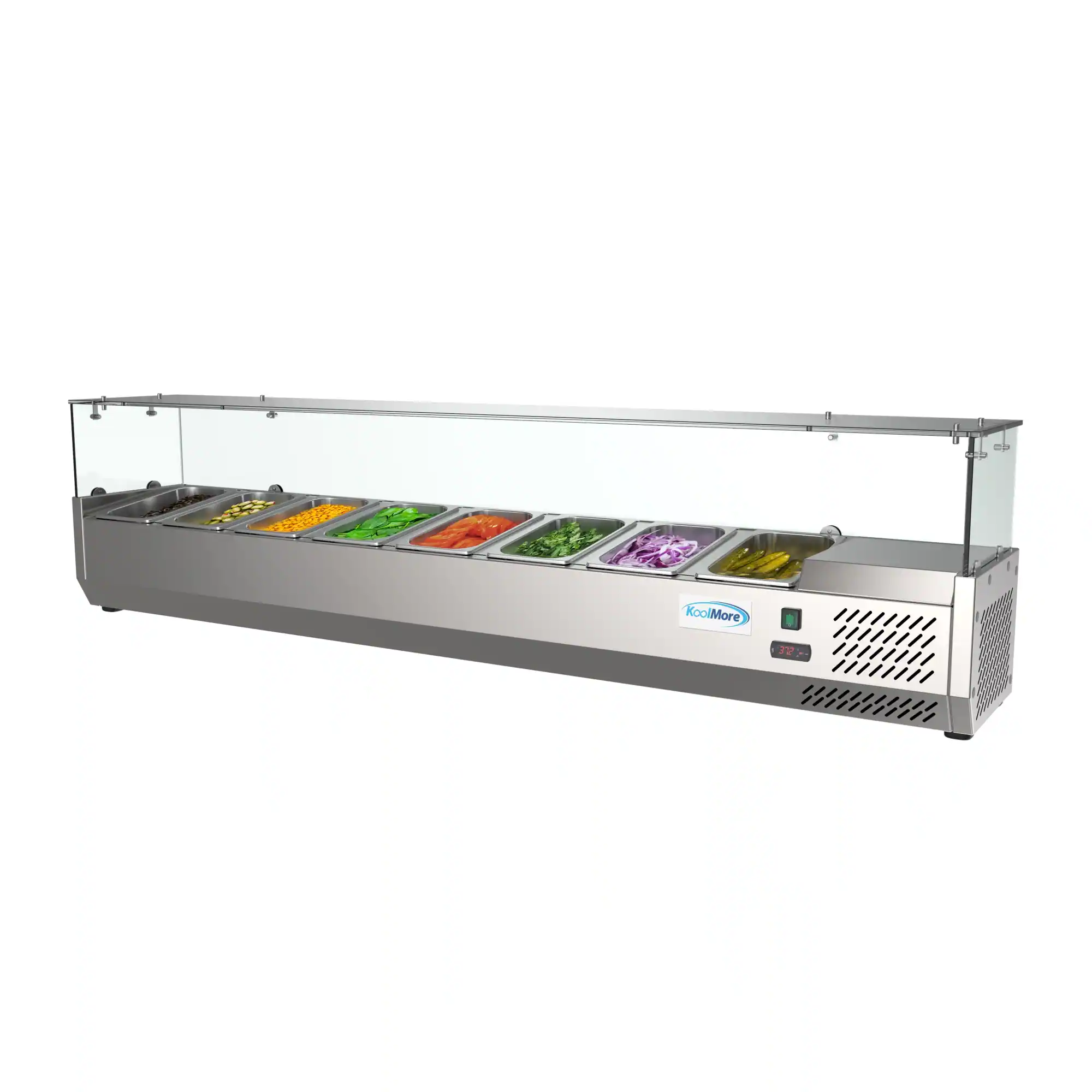 Koolmore - 71 in. Eight Pan Refrigerated Countertop Condiment Prep Station - SCDC-8P-SG - Stainless Steel