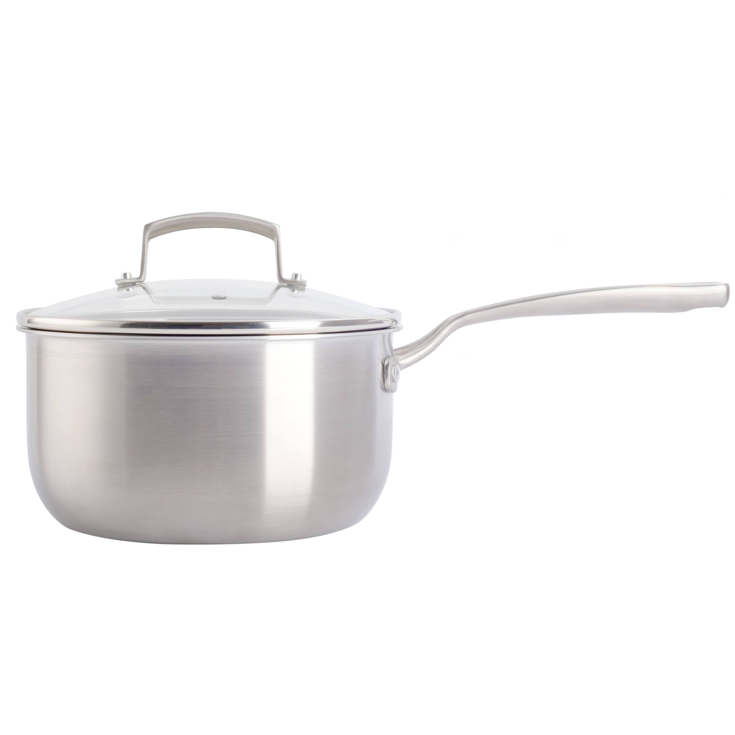 Alt View 1. Gibson - Babish 3.5 Quart Stainless Steel Tri-Ply Double Riveted Saucepan with Lid in Silver - Silver.