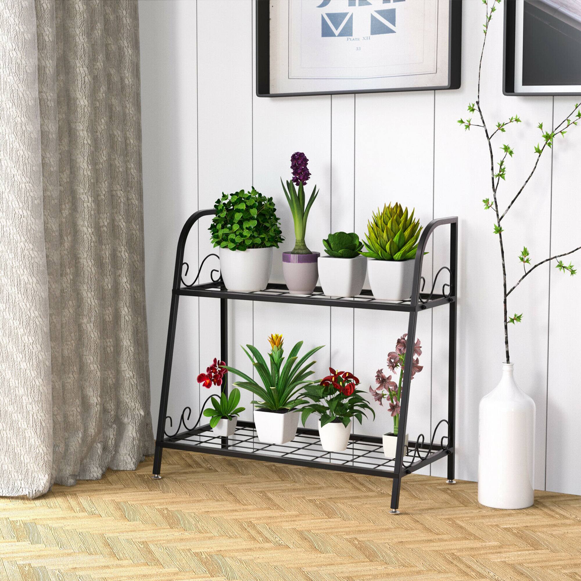 Alt View 2. Gymax - Gymax 2-tier Metal Plant Stand Shelf Flower Pot Holder Display Rack Shoe Organizer - Black.