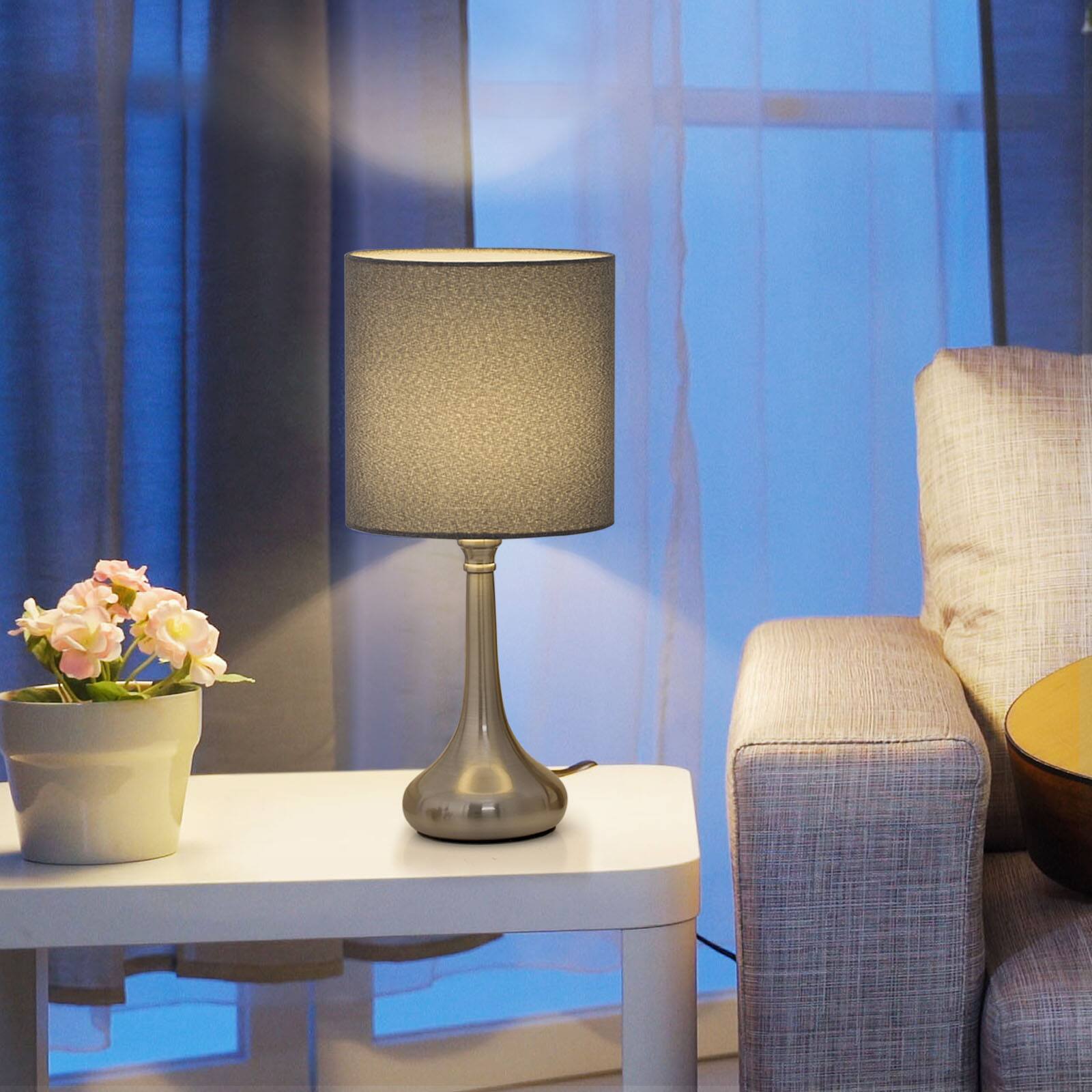 Alt View 2. Oumilen - 2-Piece Table Lamp Set with Brushed Nickel Gourd Base and Light Gray Linen Shade.