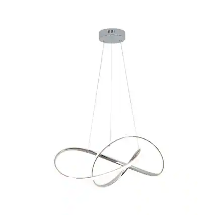 Front. Umeiluce - Modern 40W Integrated LED Abstract Ribbon Pendant Light, 3000K Dimmable Geometric Chandelier, Chrome.