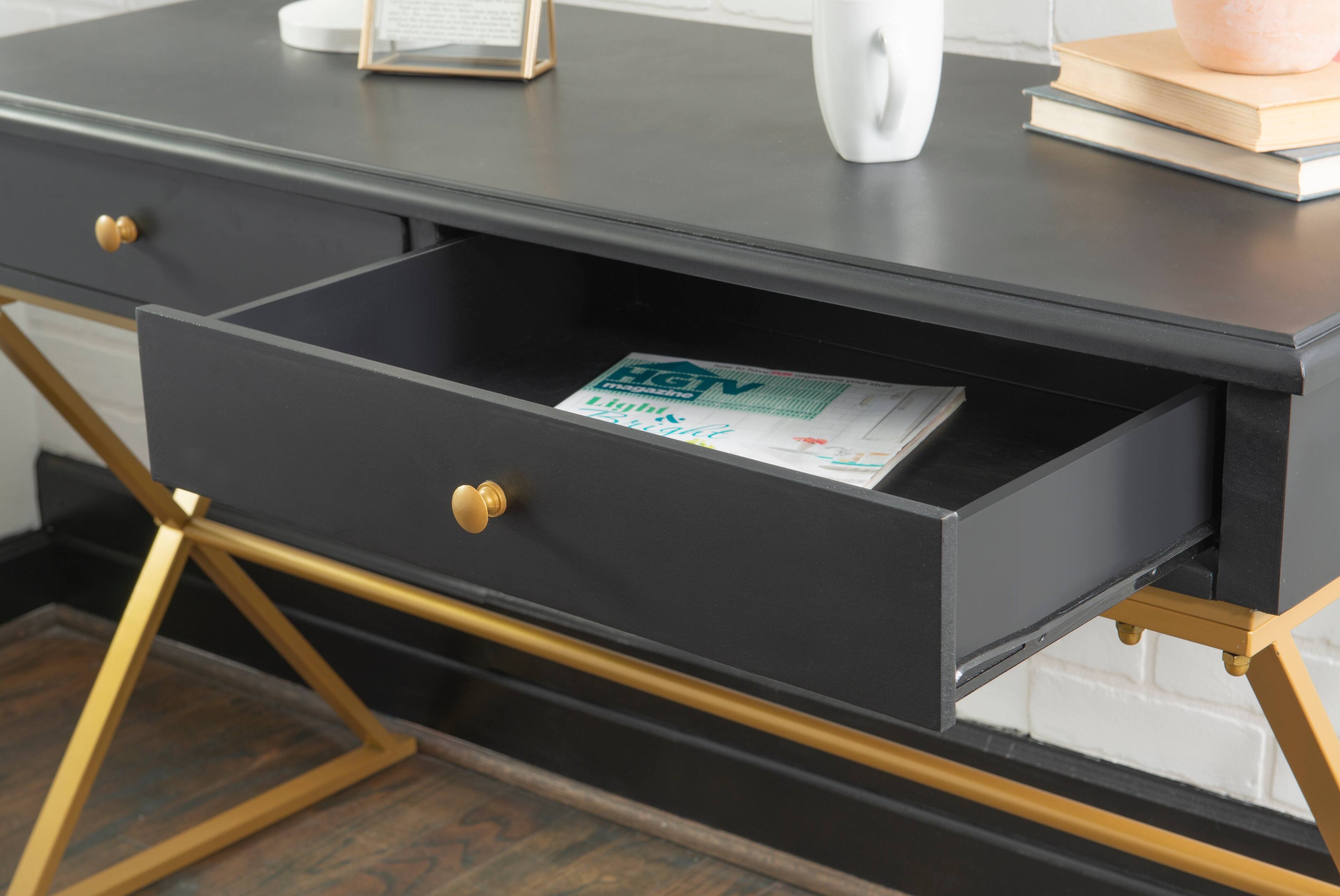 Alt View 20. Linon Home Décor - Edmore Two-Drawer Campaign Desk - Black & Gold.