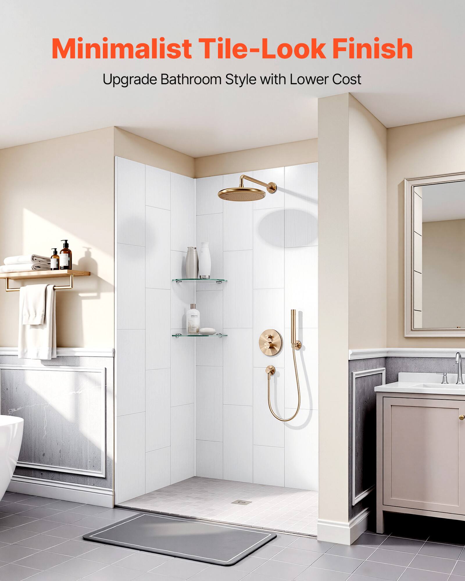Minimalist Tile-Look Finish  
Upgrade Bathroom Style with Lower Cost