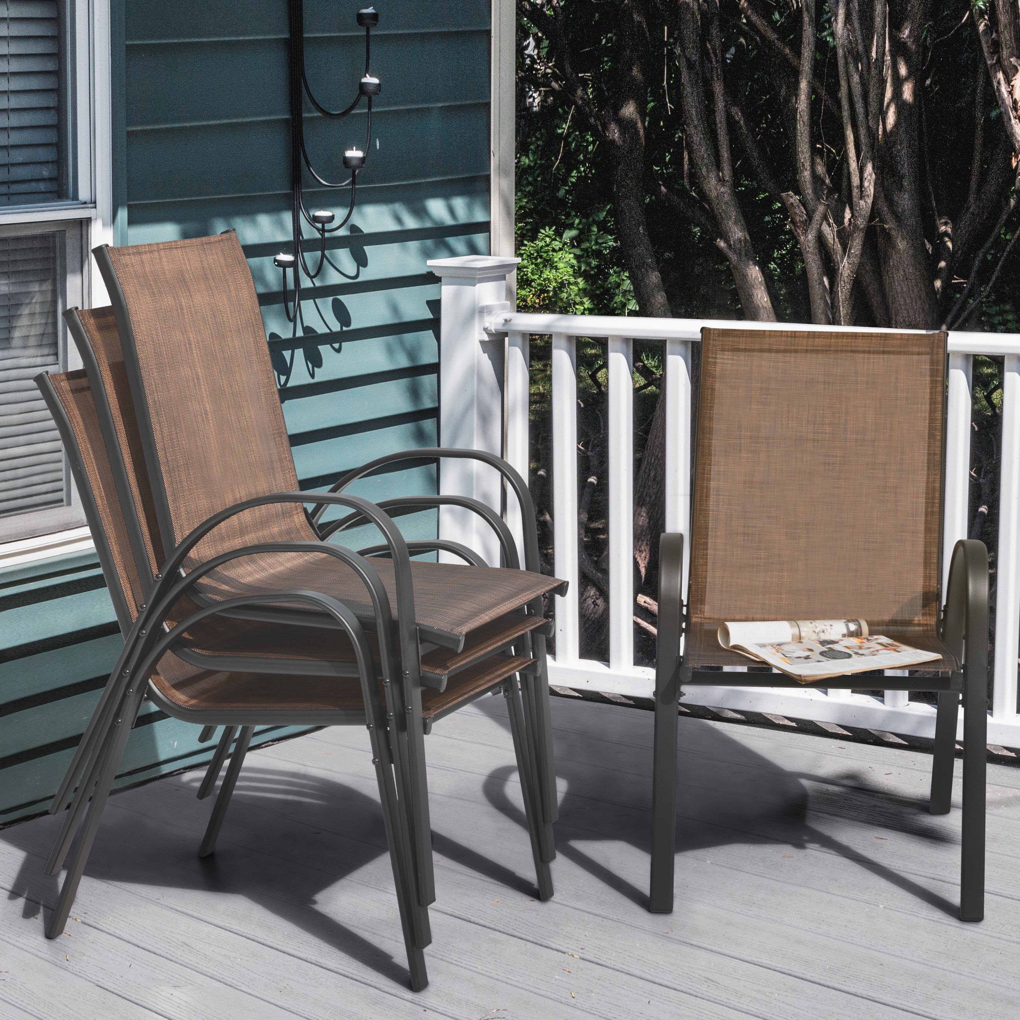 Alt View 1. Nuu Garden - Patio Chairs Set of 4, Stackable Outdoor Dining Chairs with Armrests, All-Weather Textilene - Brown.