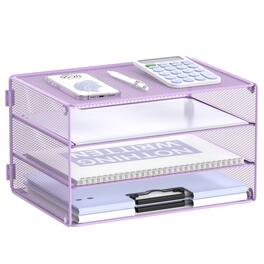 Paradigms Interiors - 3 Tier Letter Tray Paper Organizer Mesh Metal Desk File For Home & Office - Purple-1