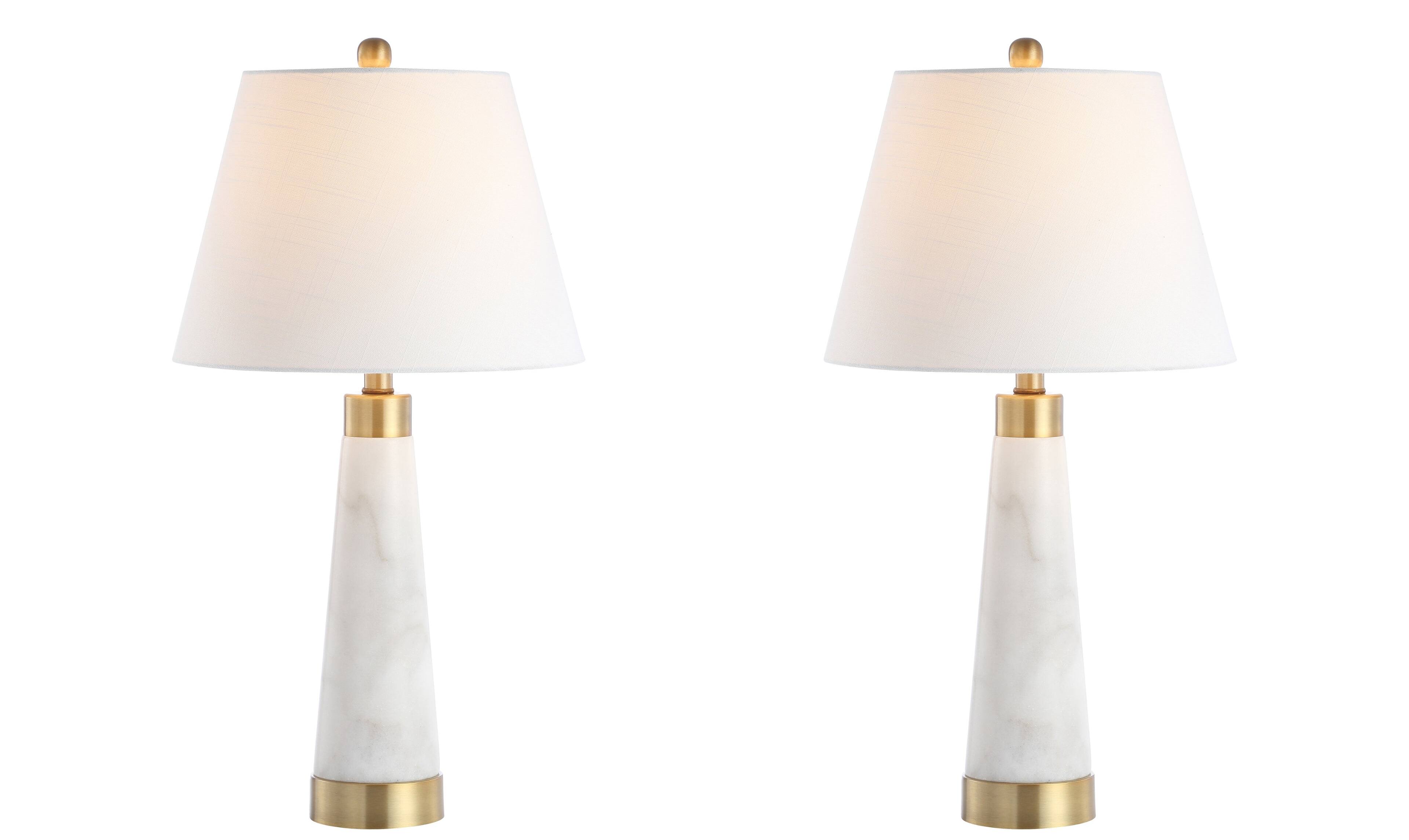 Jonathan Y - Travis 26.5" Marble/Iron Gold Modern Column LED Table Lamp - White