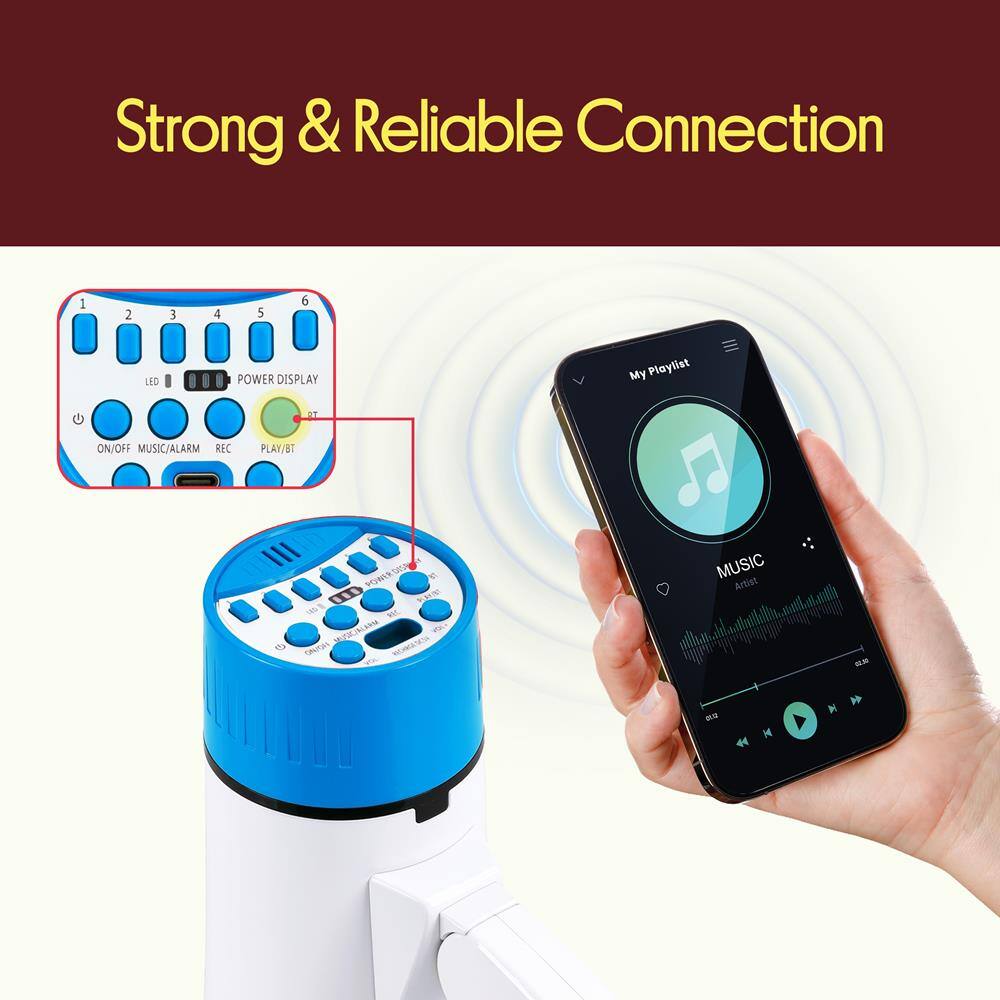 Strong & Reliable Connection

1 2 3 4 5 6

LEO POWER DISPLAY

My Playlist

G RE ON/OFF MUSIC/ALARM REC PLAY/BT

POWERUIN EC t MC MSEANM MANA TAIAN

MUSIC Artist

44 H