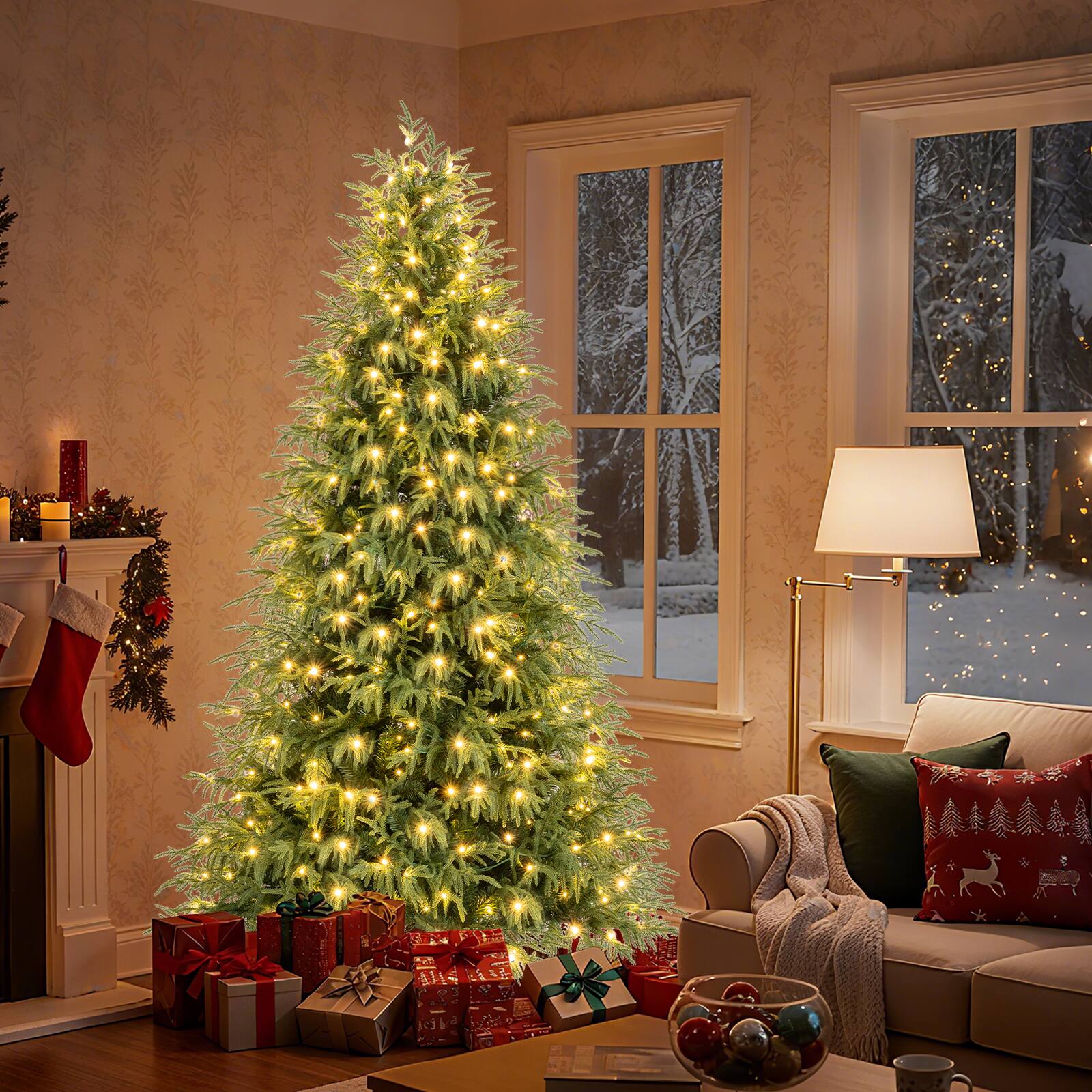 Alt View 2. Costway - Coatway 7 FT Artificial Pre-Lit Christmas Tree with 400 Warm White LED Lights 1217 Branch Tips - Green.