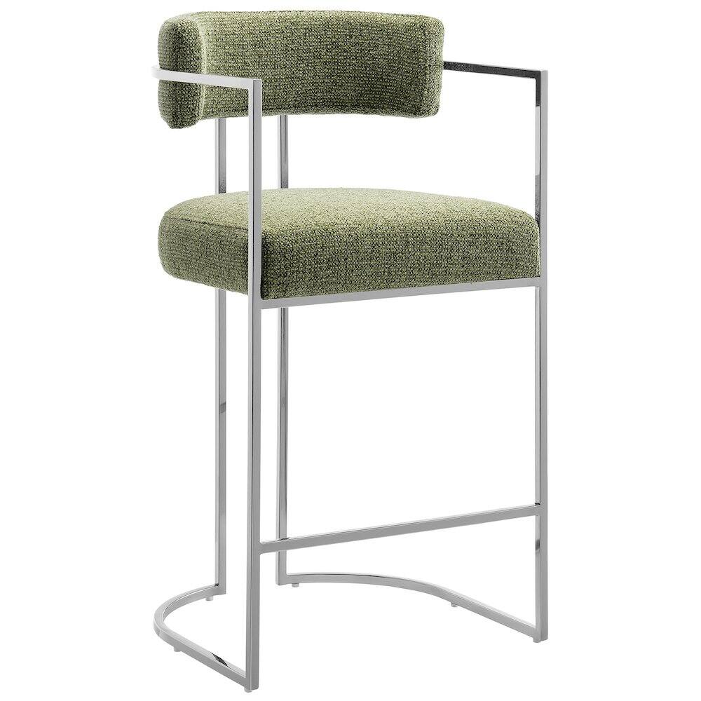 Modway - Huron Curved Back Fabric and Metal Counter Stool - Silver