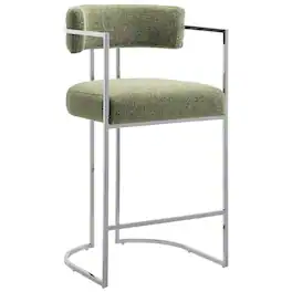 Modway - Huron Curved Back Fabric and Metal Counter Stool - Silver