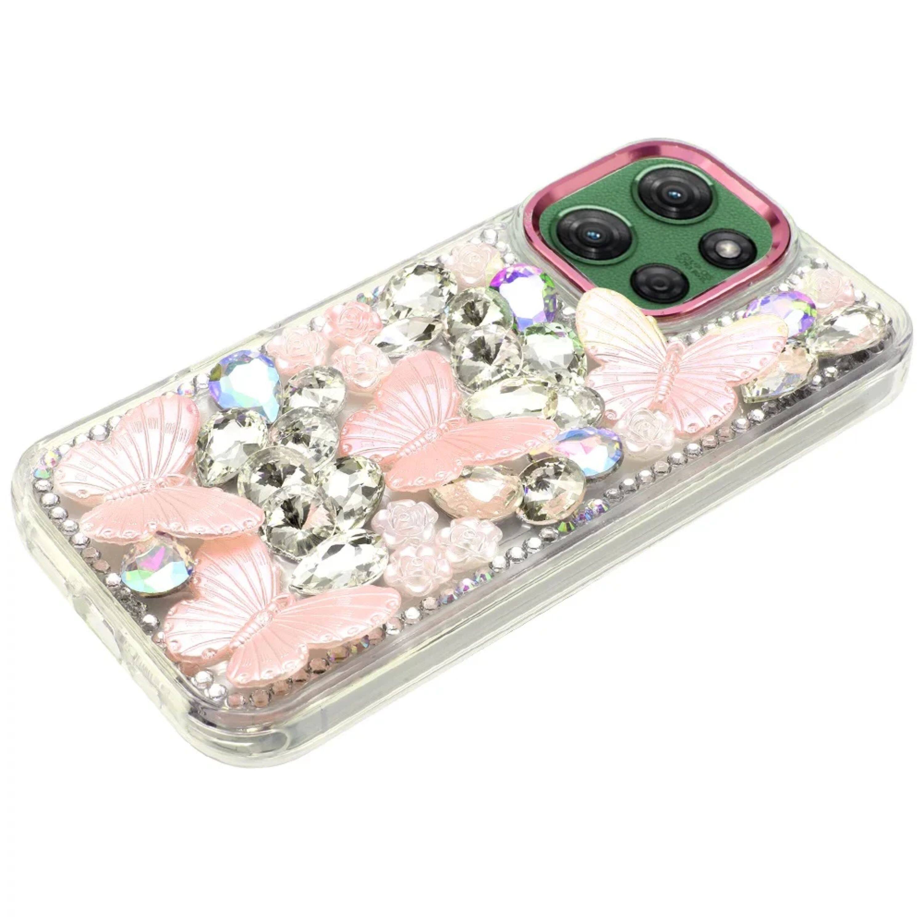 Left. Kitcheniva - Glitter Butterfly Crystal Case With Tempered Glass For Moto G Power 2025/2026 Pink - Pink.