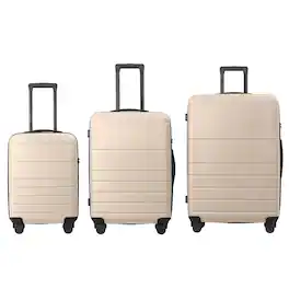 Bestier - 3-Piece ABS Hardshell Luggage Set (20”/24”/28”) with TSA Lock, Spinner Wheels & Lightweight Design - Beige