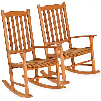 Front. Costway - Costway 2 PCS Outdoor Eucalyptus Rocking Chair Single Rocker for Patio Deck - Natural.