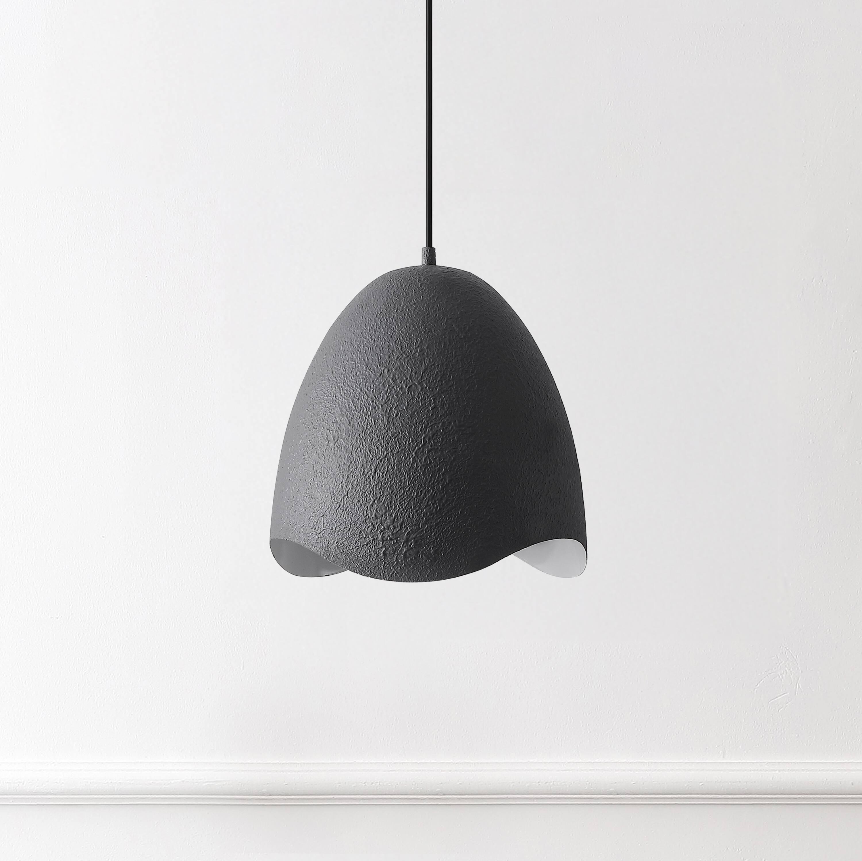 Alt View 5. Jonathan Y - Luella 11.75" 1-Light Bohemian Coastal Adjustable Plaster-Look Organic Scalloped Dome Metal LED Pendant, Dark Gray - Dark Gray.